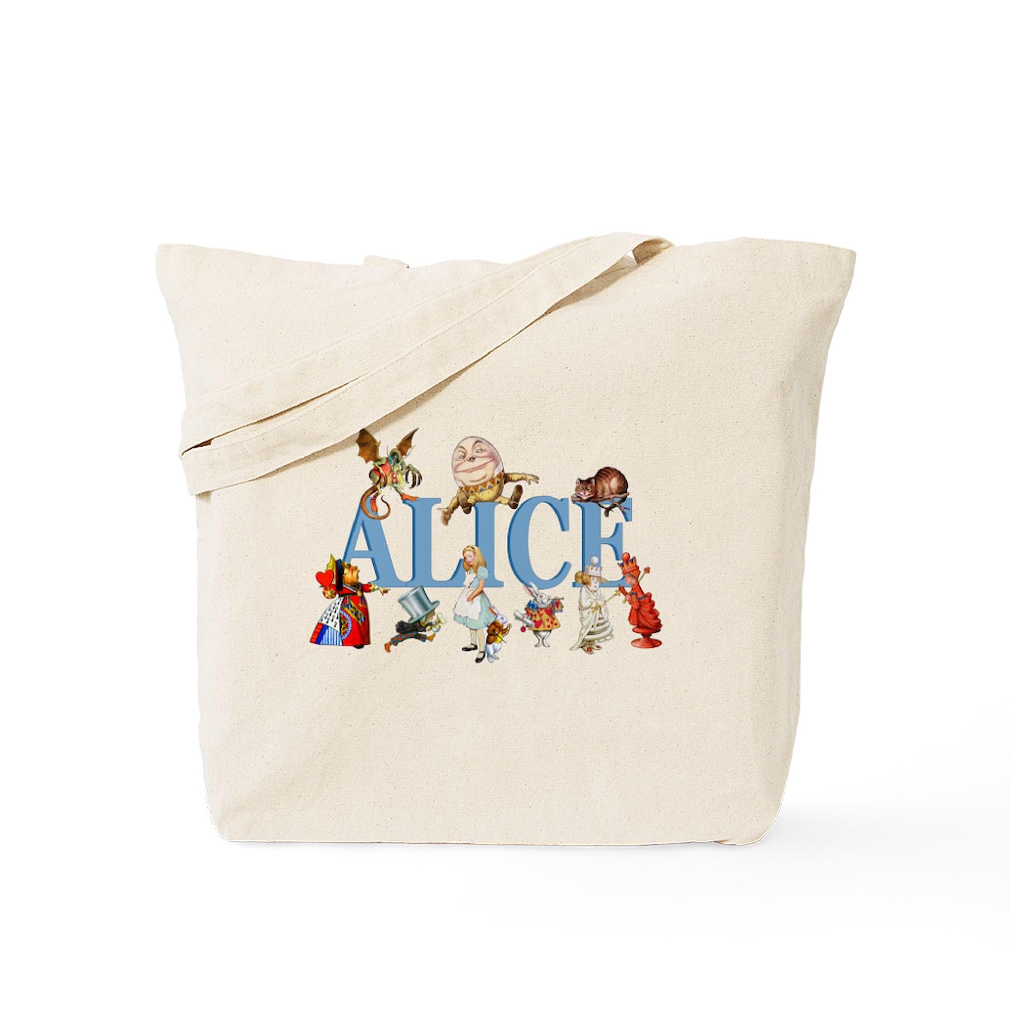 Alice in Wonderland Tote Bag - Natural Canvas Reusable Shopping Bag with Alice & Friends Design | Perfect for Groceries, Beach Trips & Book Lovers