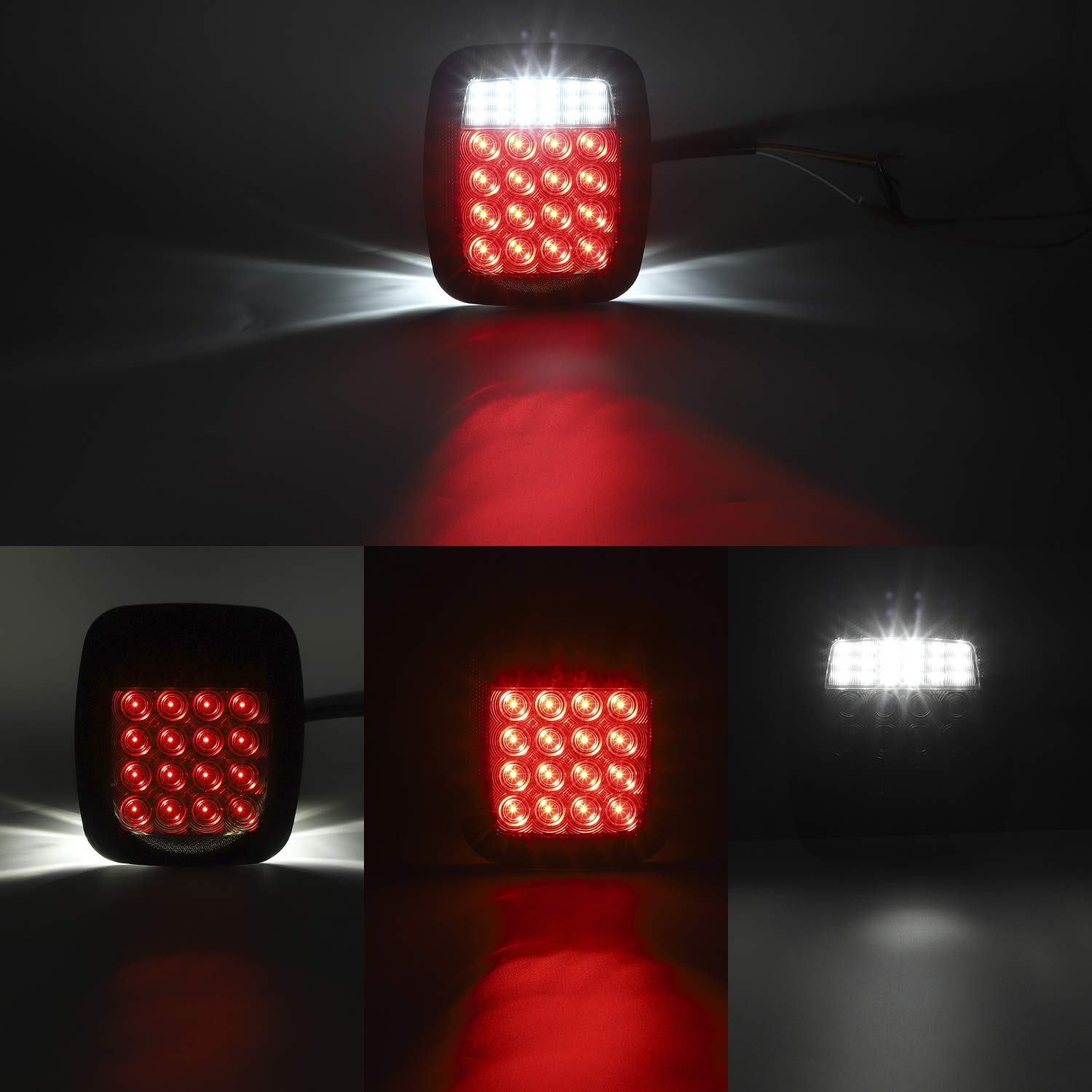 Partsam 2Pcs Universal Smoked Square 38 LED Combination Tail Lights with License Plate Lights - Compatible with Wrangler CJ TJ YJ, Flatbed Trucks - Brake, Stop, Turn, Reverse Lights - 12V - Perfect for Off-Roading, Truck Upgrades & Nighttime Safety