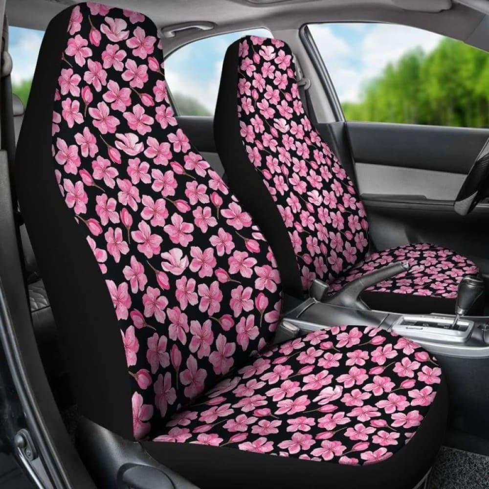 Black and Pink Cherry Blossom Car Seat Covers for Cars - Soft Floral Design Universal Fit for Sedans, SUVs & Trucks - Perfect for Spring Decor, Road Trips & Gift Giving