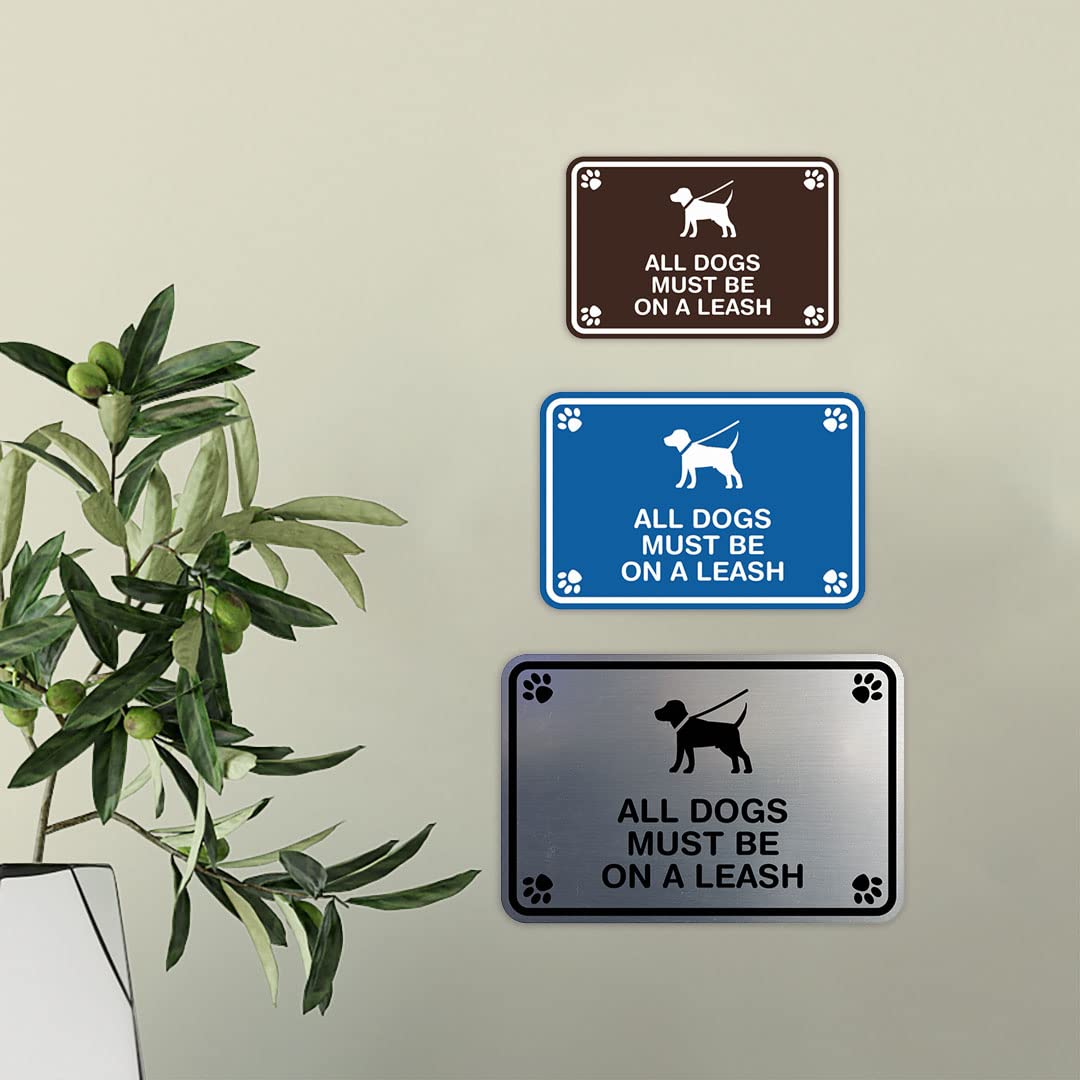 Classic Framed 'All Dogs Must Be On A Leash' Sign with Paw Prints - White Small (1 Pack) - Perfect for Dog Parks, Pet Stores & Home Entryways