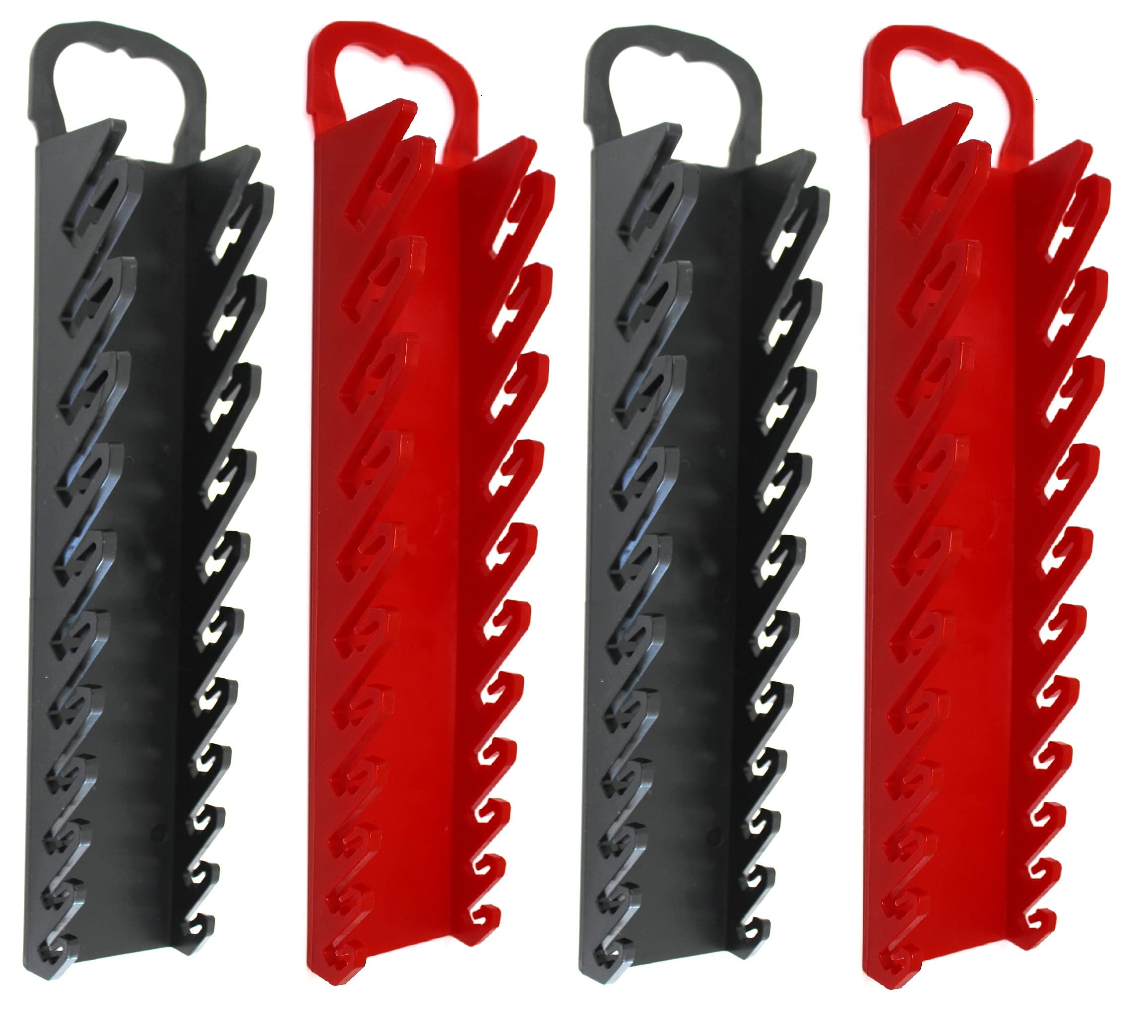 11-Tool Gripper Wrench Organizer Tool Tray Kit for Stubby & Line Wrenches (4-Piece Set, Black & Red) - Perfect for Mechanics, DIY Projects & Toolbox Organization