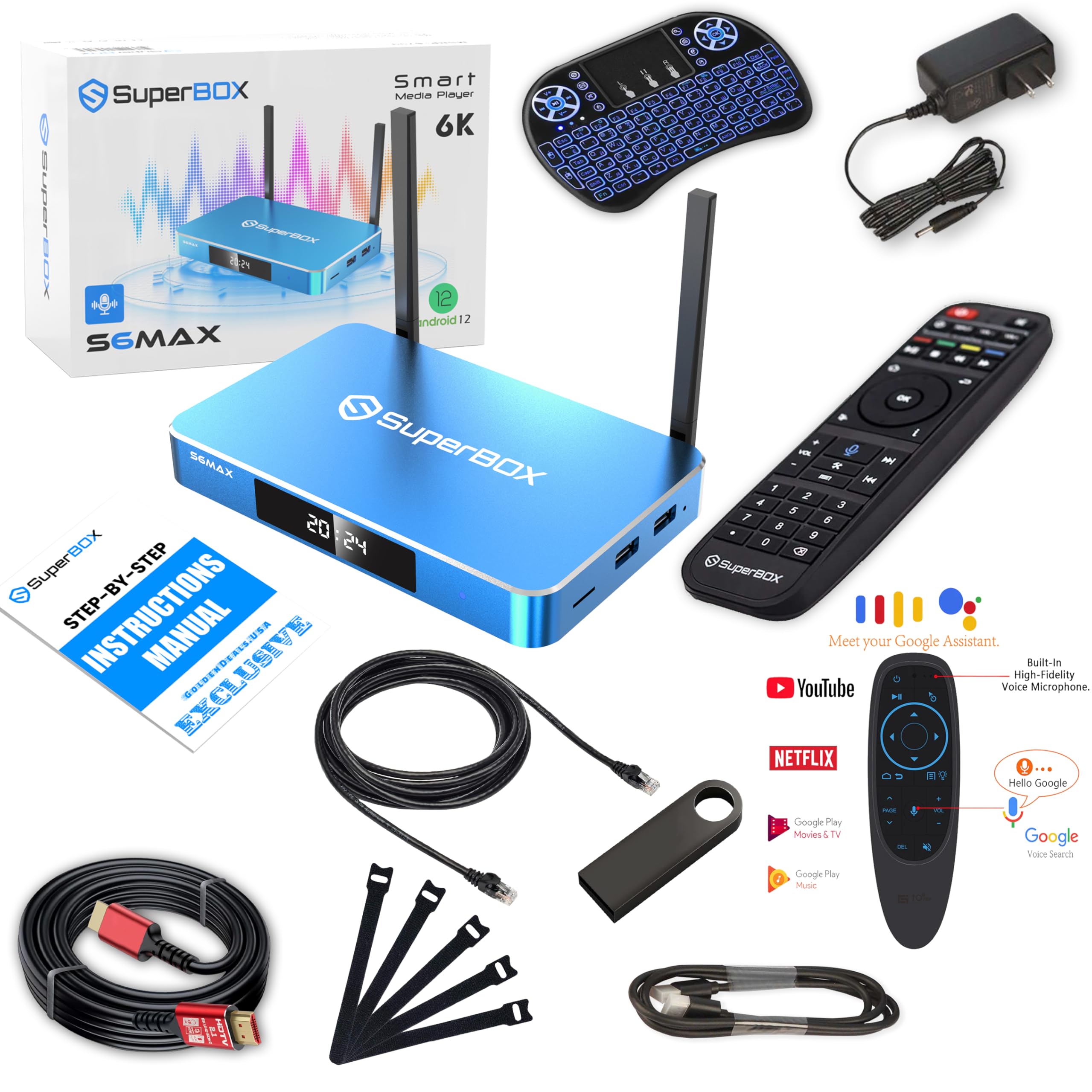 2025 S6 MAX Android TV Box Bundle - 8K HDMI Cable, 64GB USB, Backlit Keyboard, Ethernet Cable, Air Mouse | Android 12, 4GB RAM, 64GB Storage | Perfect for Home Theater, Streaming, Gaming & Office Work
