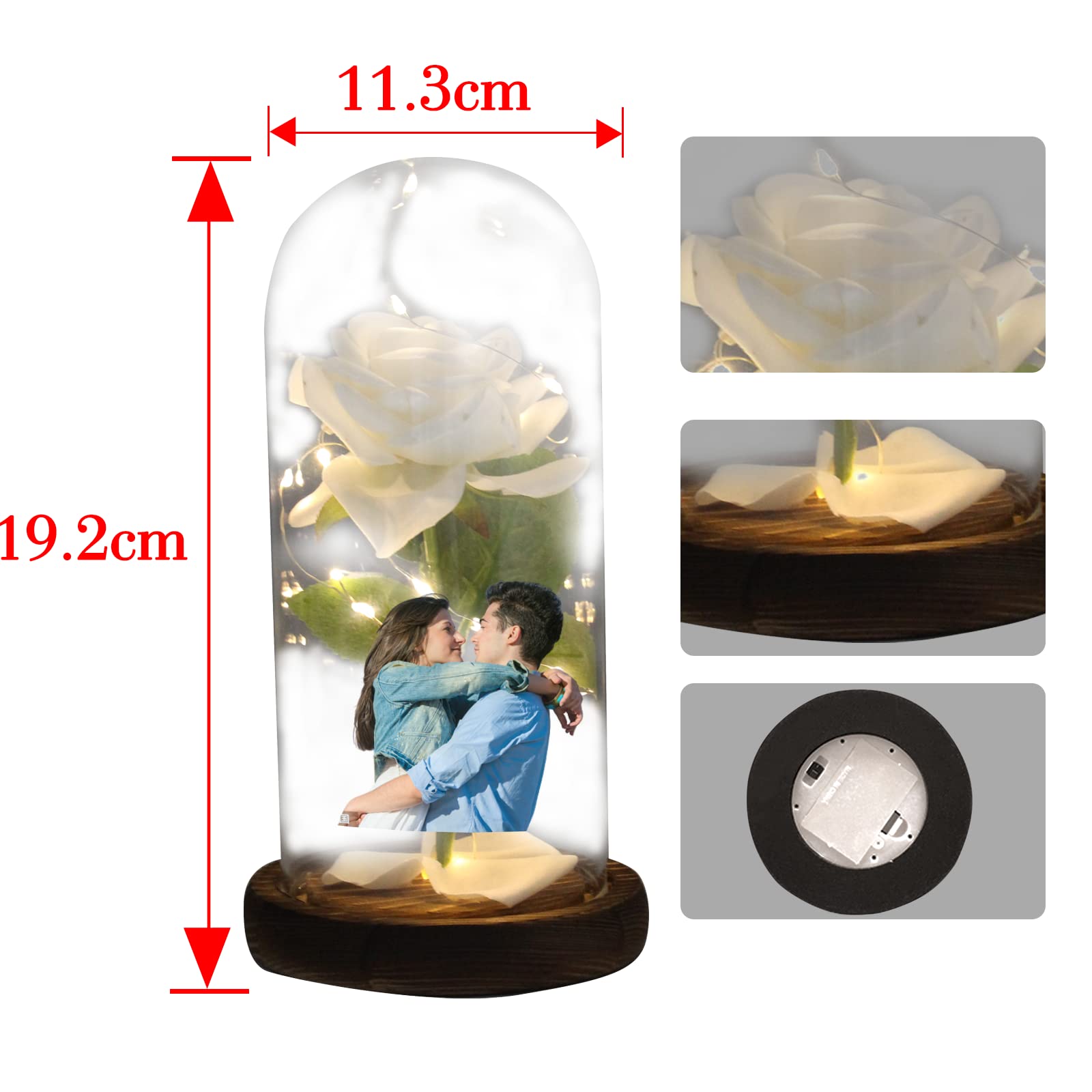 Custom Beauty and The Beast Rose Night Light - Personalized Glass Dome Photo Lamp - Unique Wedding Anniversary Gift & Home Decor for Bedroom, Valentine's Day, Christmas Party