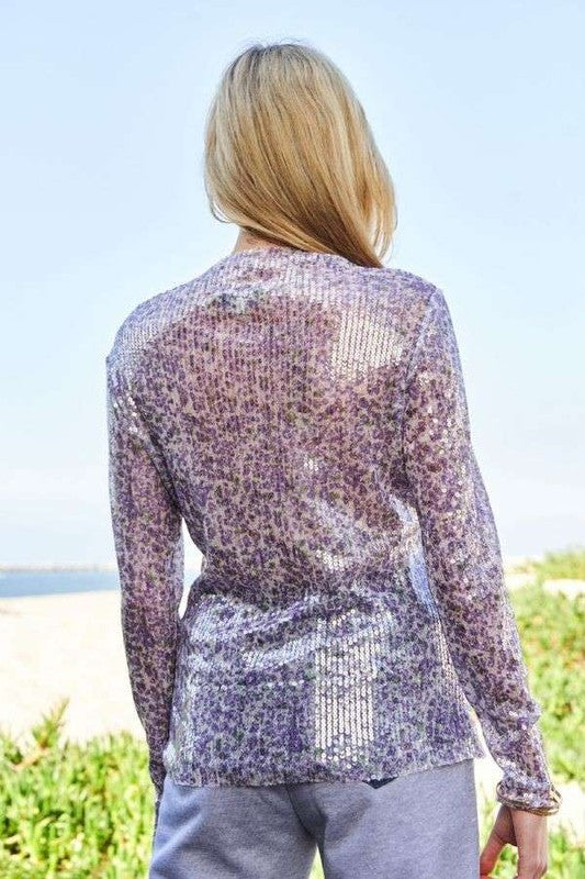 Sparkly Sequin Mock Neck Long Sleeve Mesh Party Top - Elegant Women's Blouse for Night Out, Club Wear, and Resort Vacation