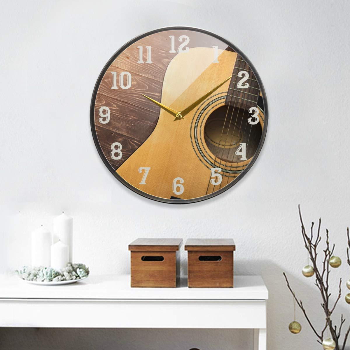 Susiyo 9.5 Inch Acoustic Guitar Wall Clock - Silent Non-Ticking Round Battery Operated Clock for Home Decor | Perfect for Living Room, Bedroom, Office & Kitchen | Creative Decorative Gift for Kids & Music Lovers