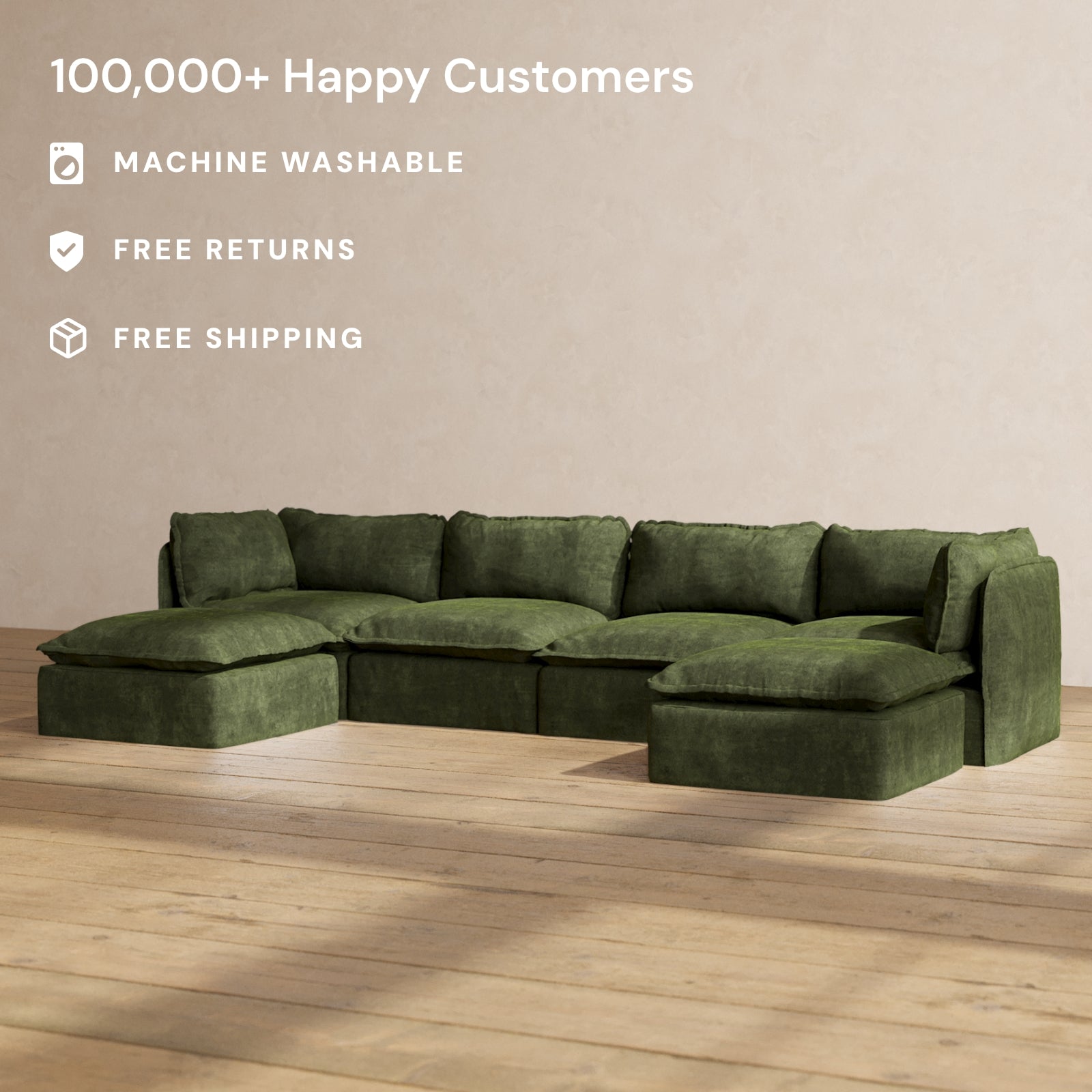 Modular Performance 4-Seater U-Shaped Sectional Sofa in Olive Green | Premium Relaxed Blend Fabric | Perfect for Living Room, Family Room & Home Theater