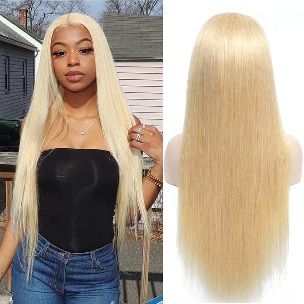 613 Blonde Lace Front Wig Human Hair 22 Inch Straight HD 13x4 Transparent Lace Wig with Baby Hair & Bleached Knots | Pre-Plucked for Natural Look | Perfect for Daily Wear, Cosplay & Special Occasions