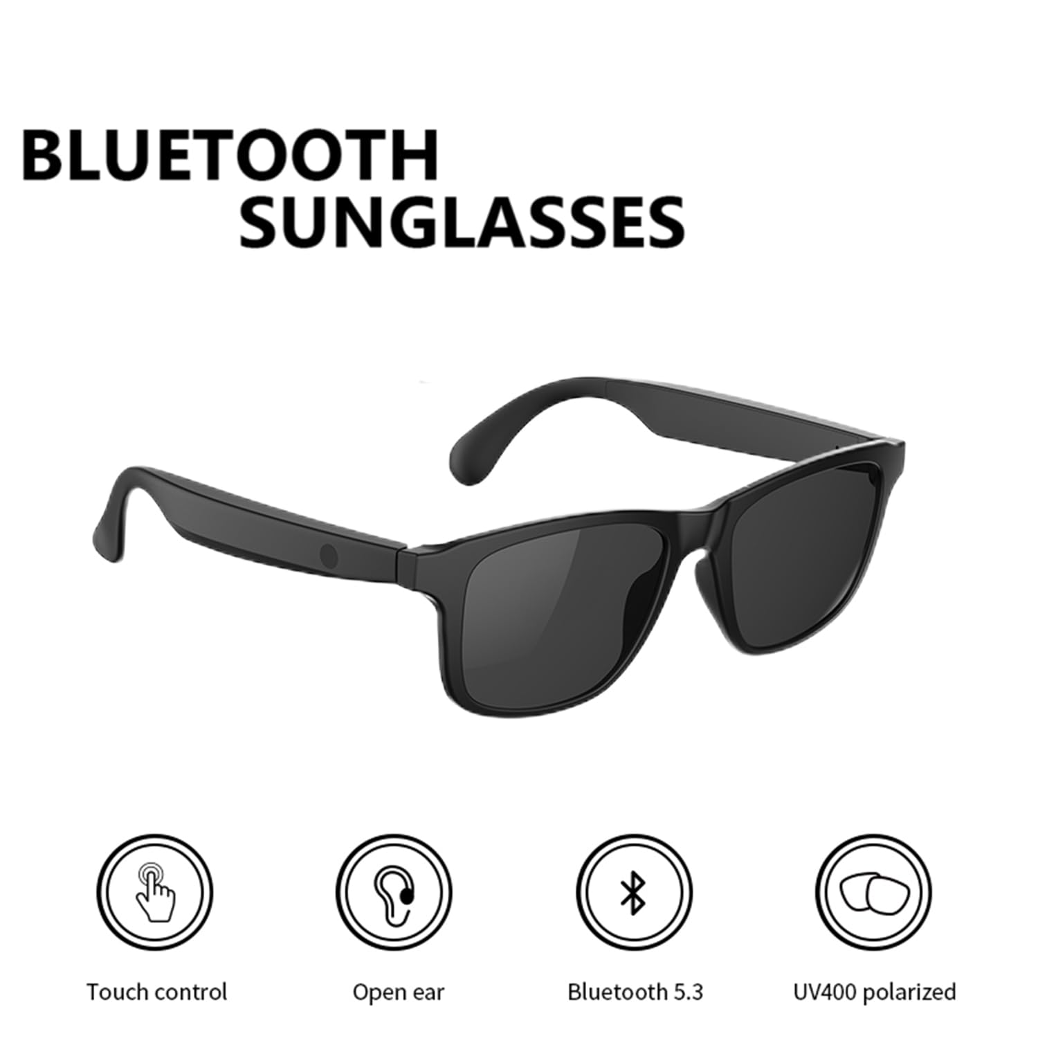 Smart Bluetooth Sunglasses for Men & Women - Wireless Audio Glasses with Built-in Speakers, HD Sound, Mini Lens (Black) - Perfect for Running, Cycling, Driving & Outdoor Activities