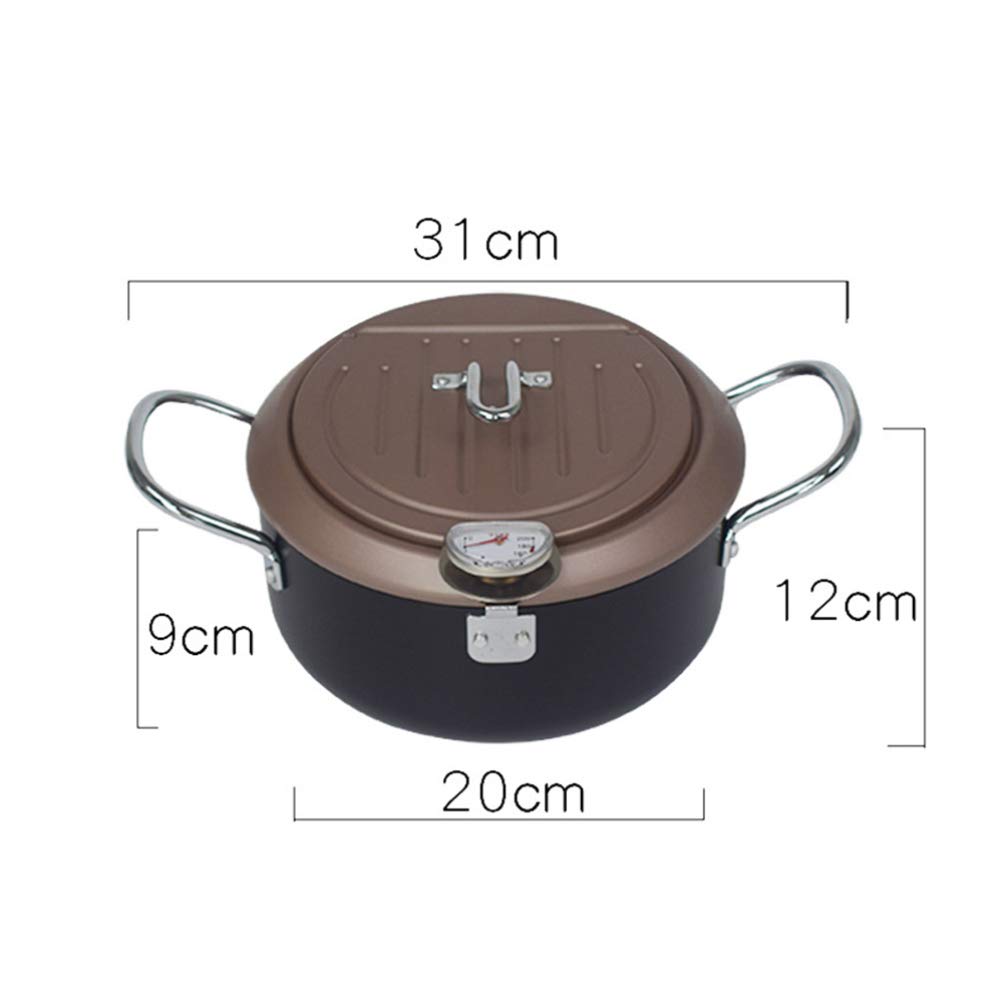 Oil Saving Deep Fryer Pan with Thermometer - Temperature Control Kitchen Fry Pot for Chicken, Potato & Seafood | Perfect for Home Cooking, Frying, and Japanese-Style Tempura