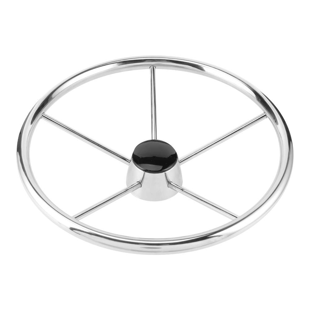 Acouto 15.5 Inch 5-Spoke Marine Steering Wheel - 10° Tilt Stainless Steel Boat Accessories for Yachts & Fishing Boats | Perfect for Smooth Navigation & Water Sports