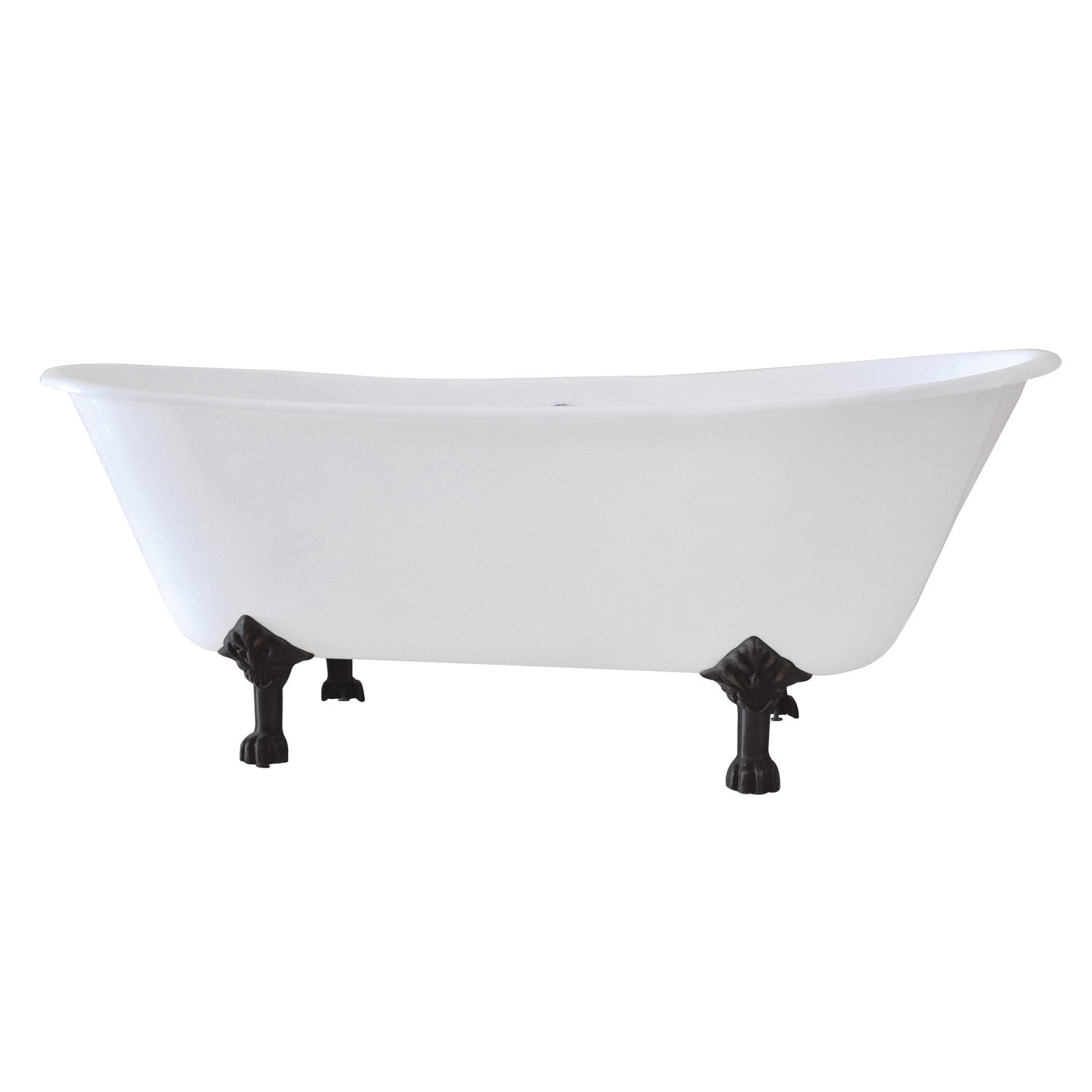 Aqua Eden 67 Inch White Matte Black Cast Iron Oval Double Slipper Clawfoot Bathtub with 7 Inch Faucet Drillings - Vintage Freestanding Soaking Tub for Luxury Bathroom & Spa Retreat