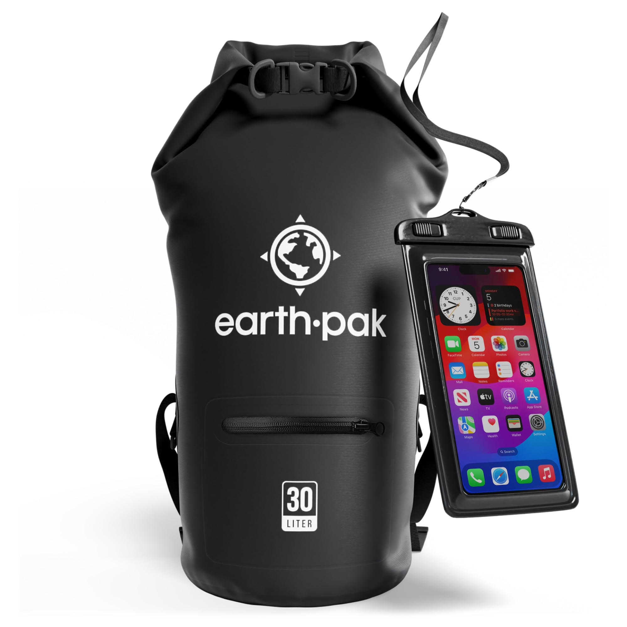 **Earth Pak Waterproof Dry Bag Backpack with Zippered Pocket – Keep Gear Dry for Kayaking, Swimming, Hiking & Beach – Includes Waterproof Phone Case**