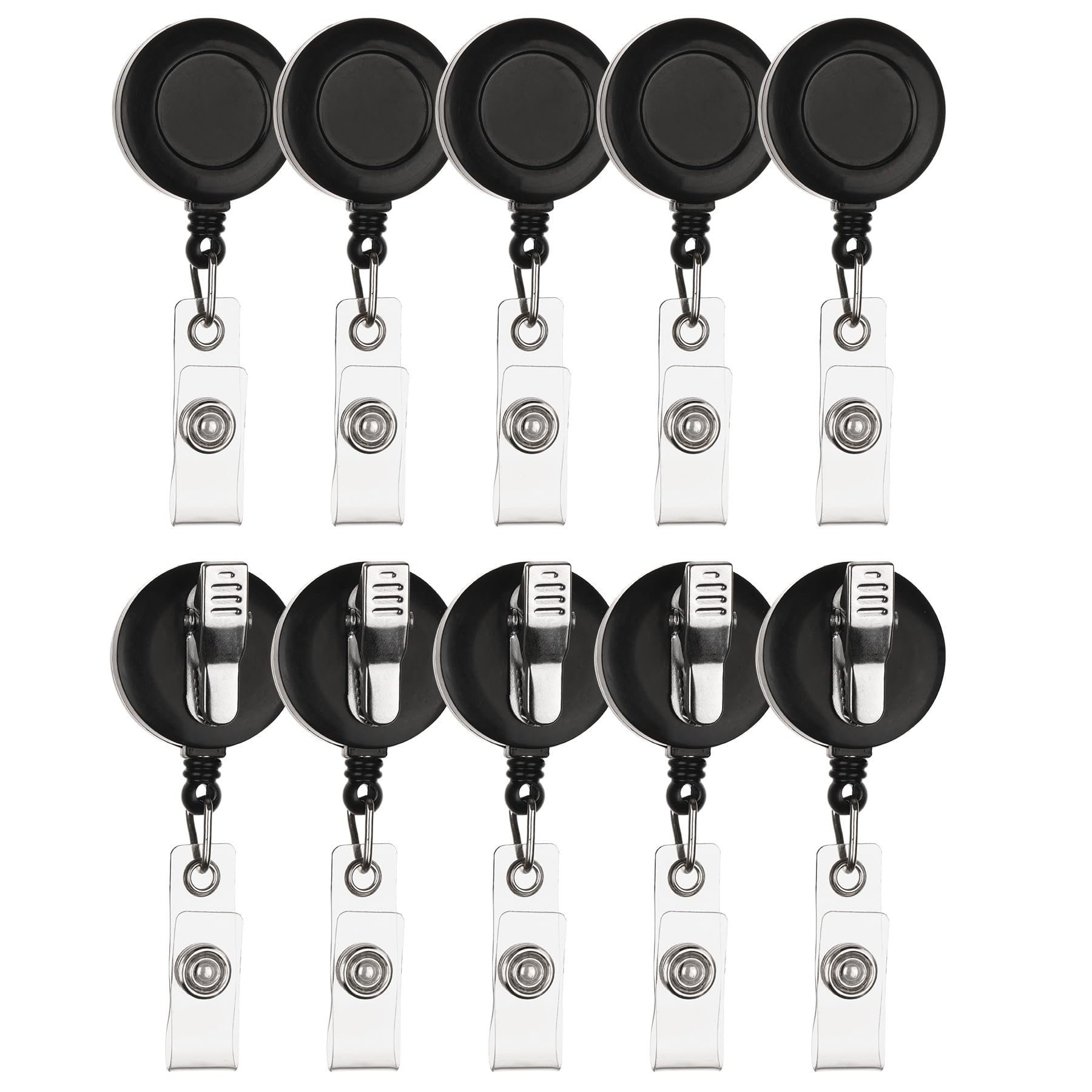 10 Pack Black Retractable ID Badge Holders with Swivel Alligator Clip - Vinyl Card Strap for Nurses, Office Workers - Perfect for Hospitals, Conventions & Security Access