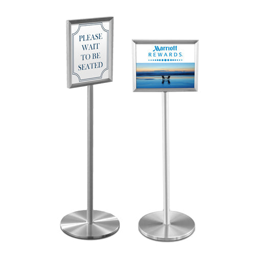 11x14 Deluxe Hospitality Sign Holder Floor Stand with Lift Top Frame - Brass, Silver, Black Finishes | Perfect for Restaurants, Hotels, and Event Displays