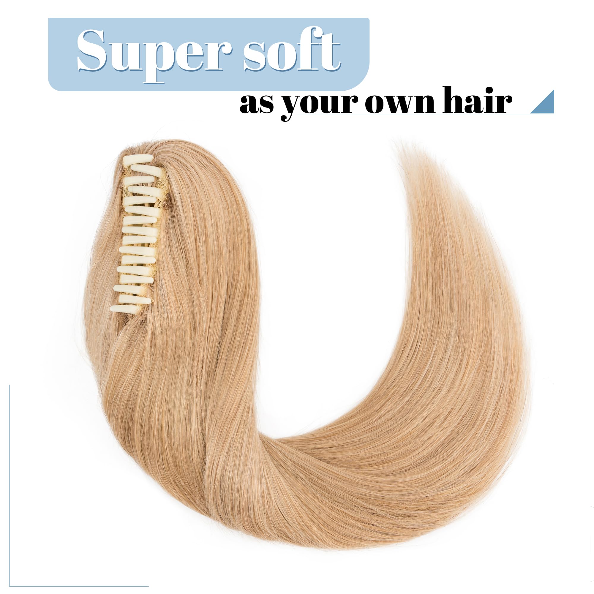 SEGO Clip in Ponytail Extension - 18 Inch Long Straight Human Hair Ponytail for Women - Dark Blonde 115g - Perfect for Parties, Weddings & Everyday Styling