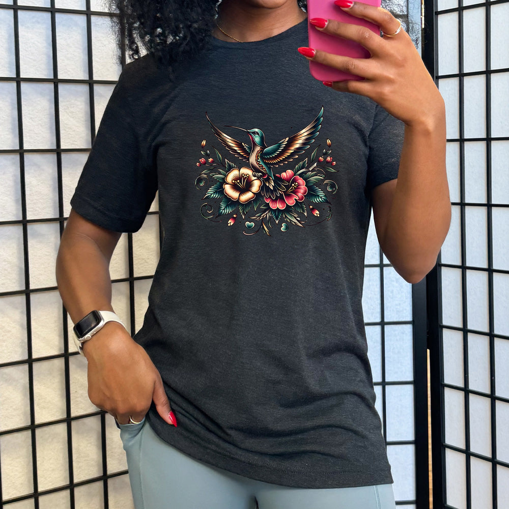 Stylish Hummingbird Print Unisex T-Shirt - Comfortable Cotton Casual Wear for Men & Women - Perfect for Outdoor Activities, Travel, and Everyday Fashion