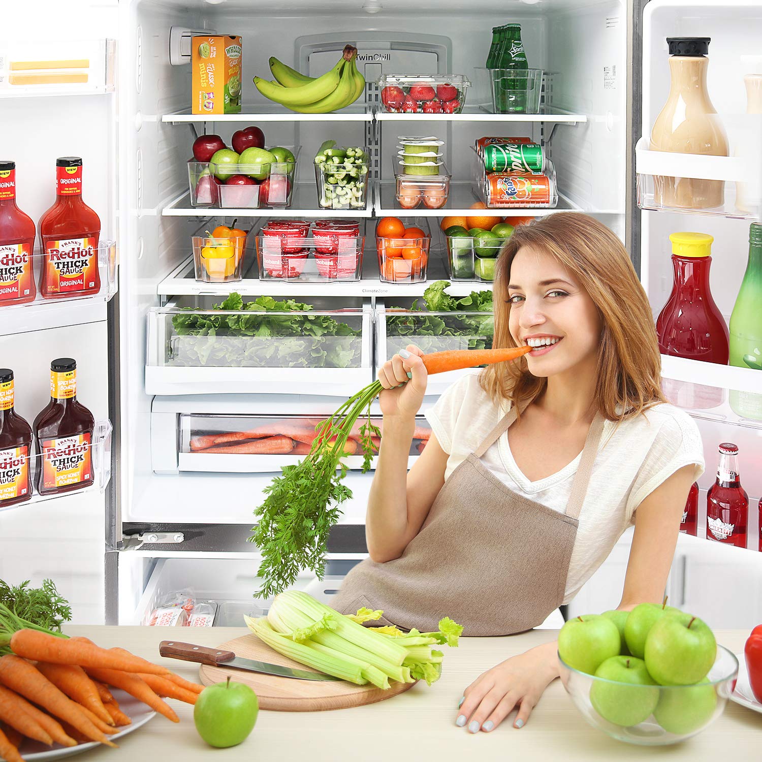 16-Piece Clear Refrigerator Organizer Bins - Stackable Pantry & Freezer Storage Containers for Kitchen Organization - Perfect for Fruits, Vegetables, Snacks & Meal Prep