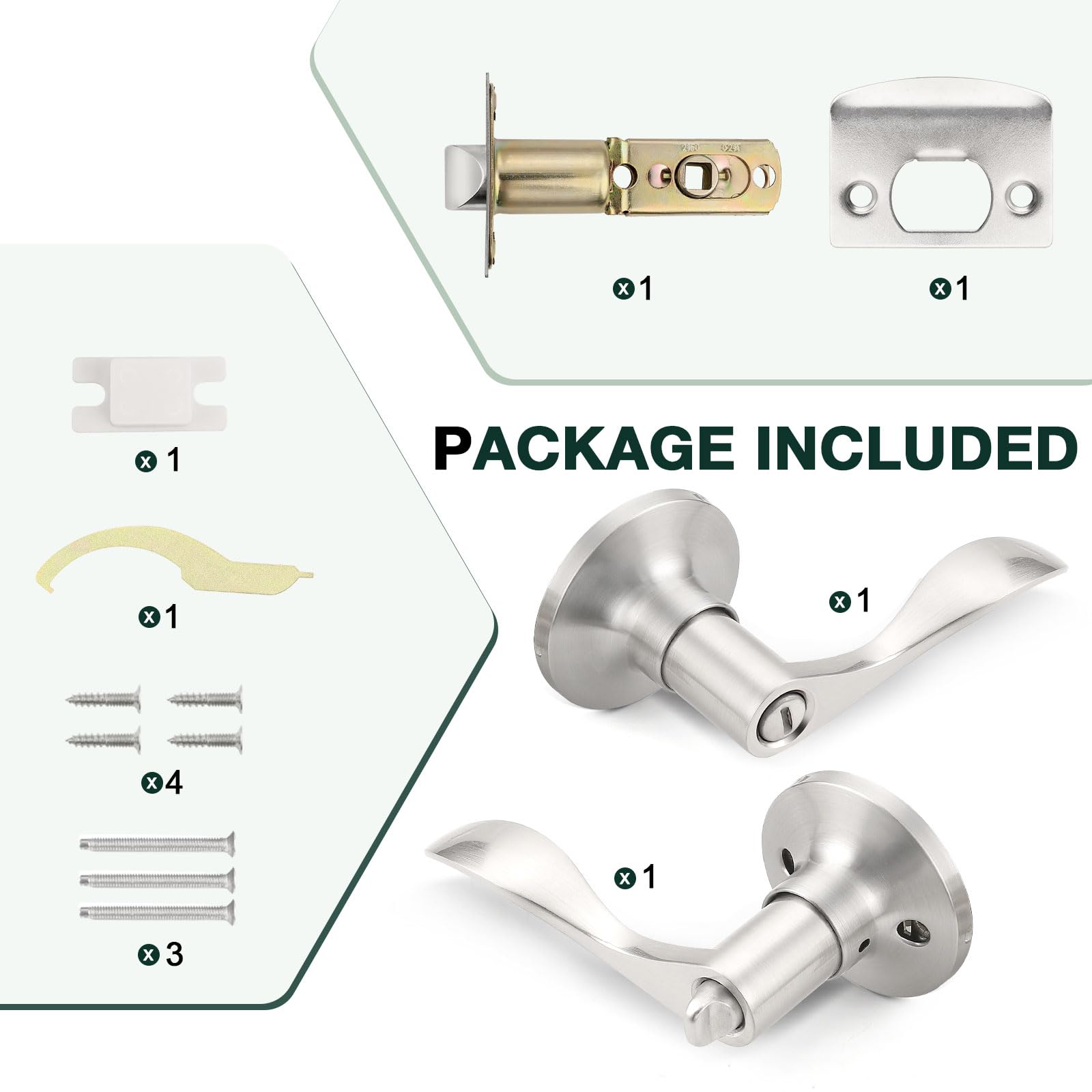 GobeKOR 4-Pack Brushed Nickel Privacy Door Levers - Keyless Interior Door Handles with Lock for Bedroom & Bathroom | Modern Secure Door Locks for Home, Office & Rental Properties