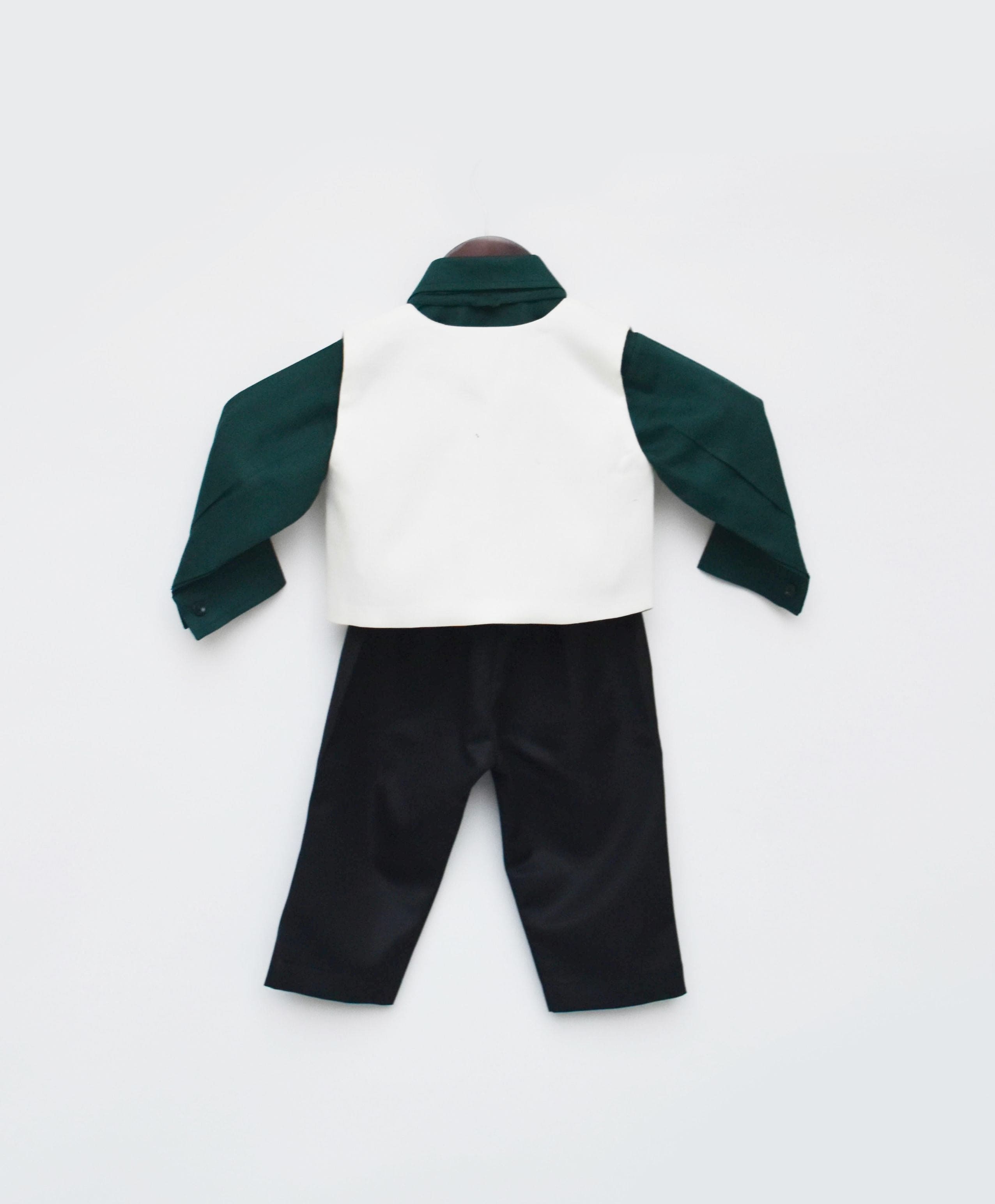 Pre Order: Stylish Green Shirt & Off-White Waistcoat with Matching Pants Set - Perfect for Weddings, Parties & Formal Occasions
