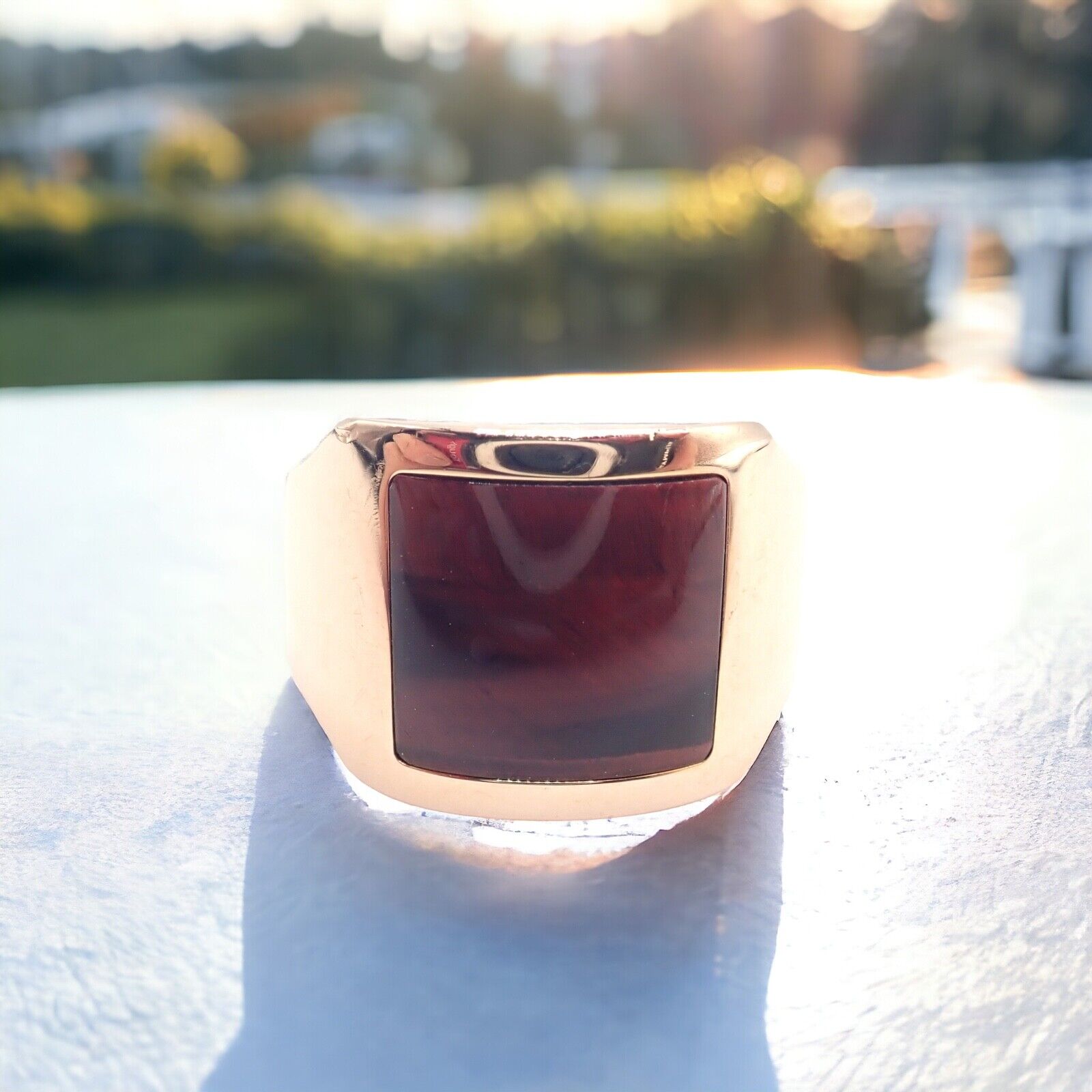 Authentic Cartier 18k Rose Gold Santos Dumont Bull Eye Quartz Ring with Certificate - Luxury Jewelry for Women, Perfect for Weddings, Anniversaries & Special Occasions