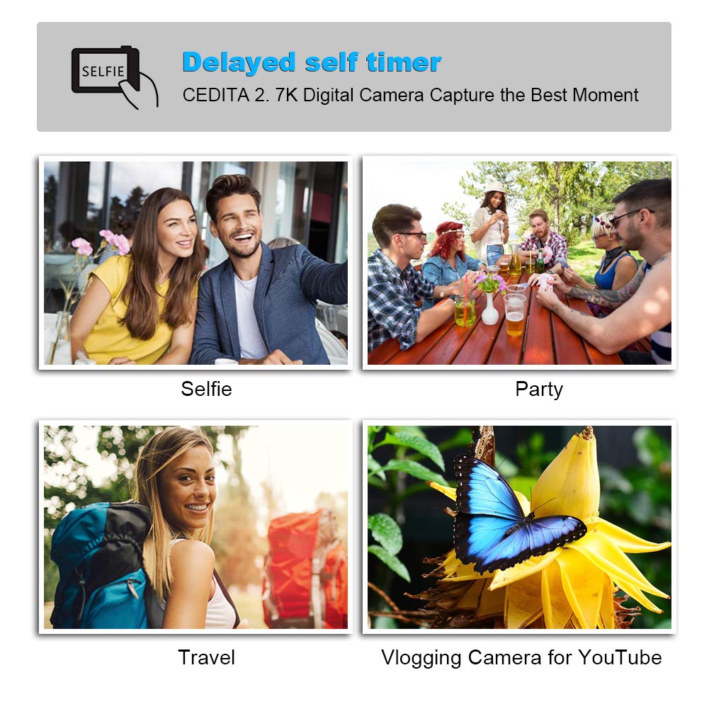 CEDITA Digital Camera 24MP 2.7K Full HD Vlogging Camera with 180° Flip Screen & WiFi for YouTube, Travel, and Live Streaming (Model G1) - Perfect for Vloggers, Travelers, and Content Creators