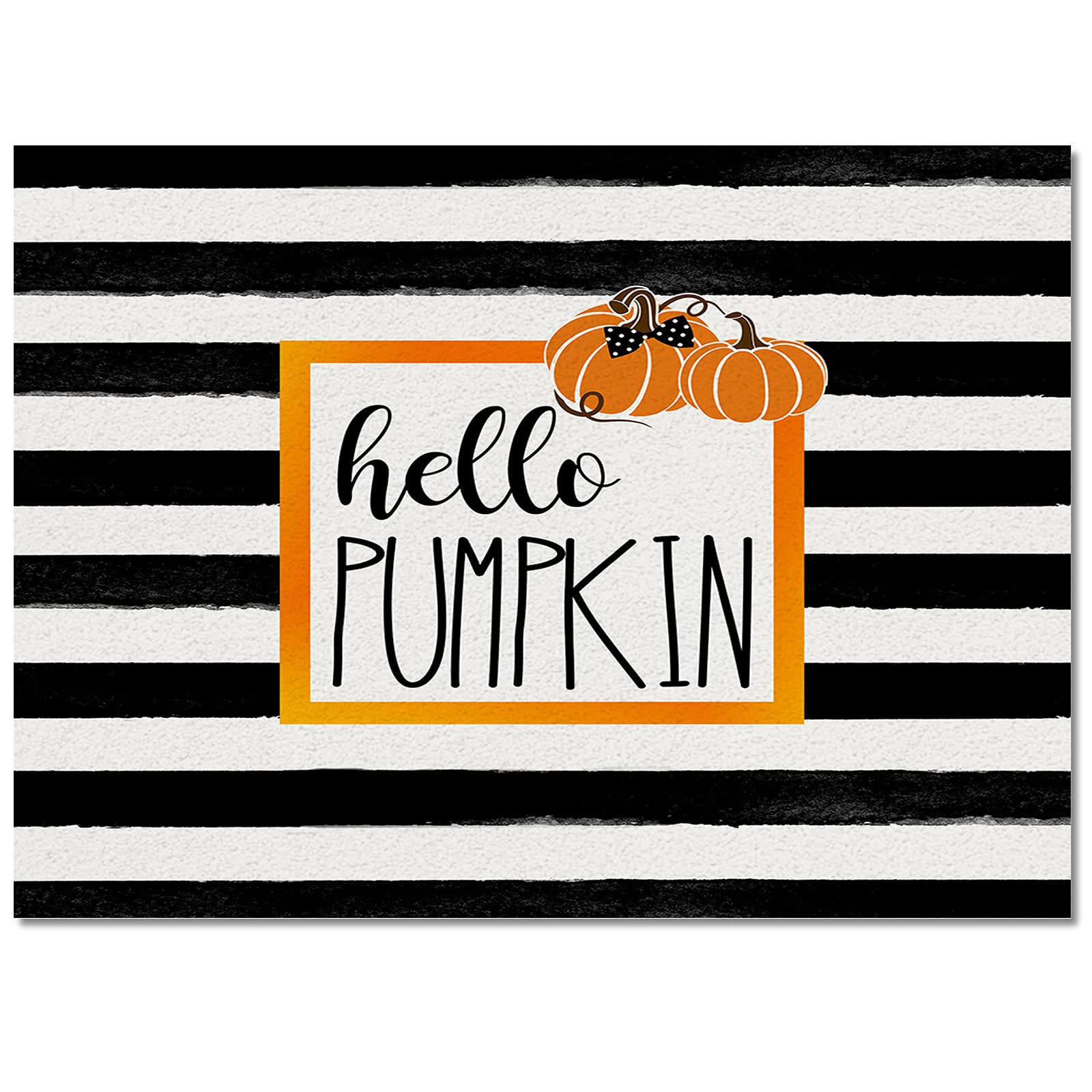 4' x 6' Non-Slip Hello Pumpkin Orange Area Rug with Black White Stripe - Rectangle Floor Mat for Living Room, Bedroom, Dorm & Entryway - Soft & Durable Home Decor