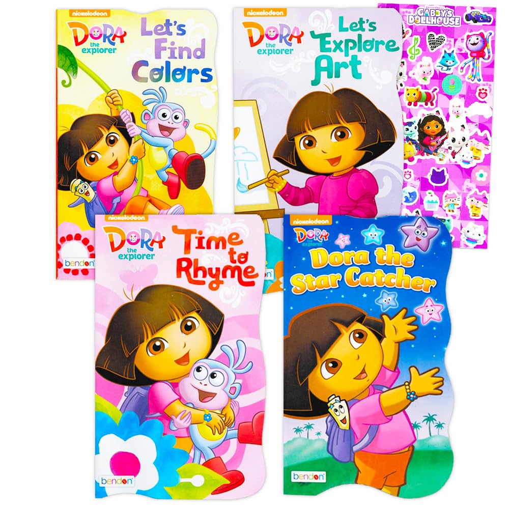 Nickelodeon Dora the Explorer Board Books Set for Toddlers - 4 Durable Kids Books with Stickers | Early Learning, Bedtime Stories & Preschool Education