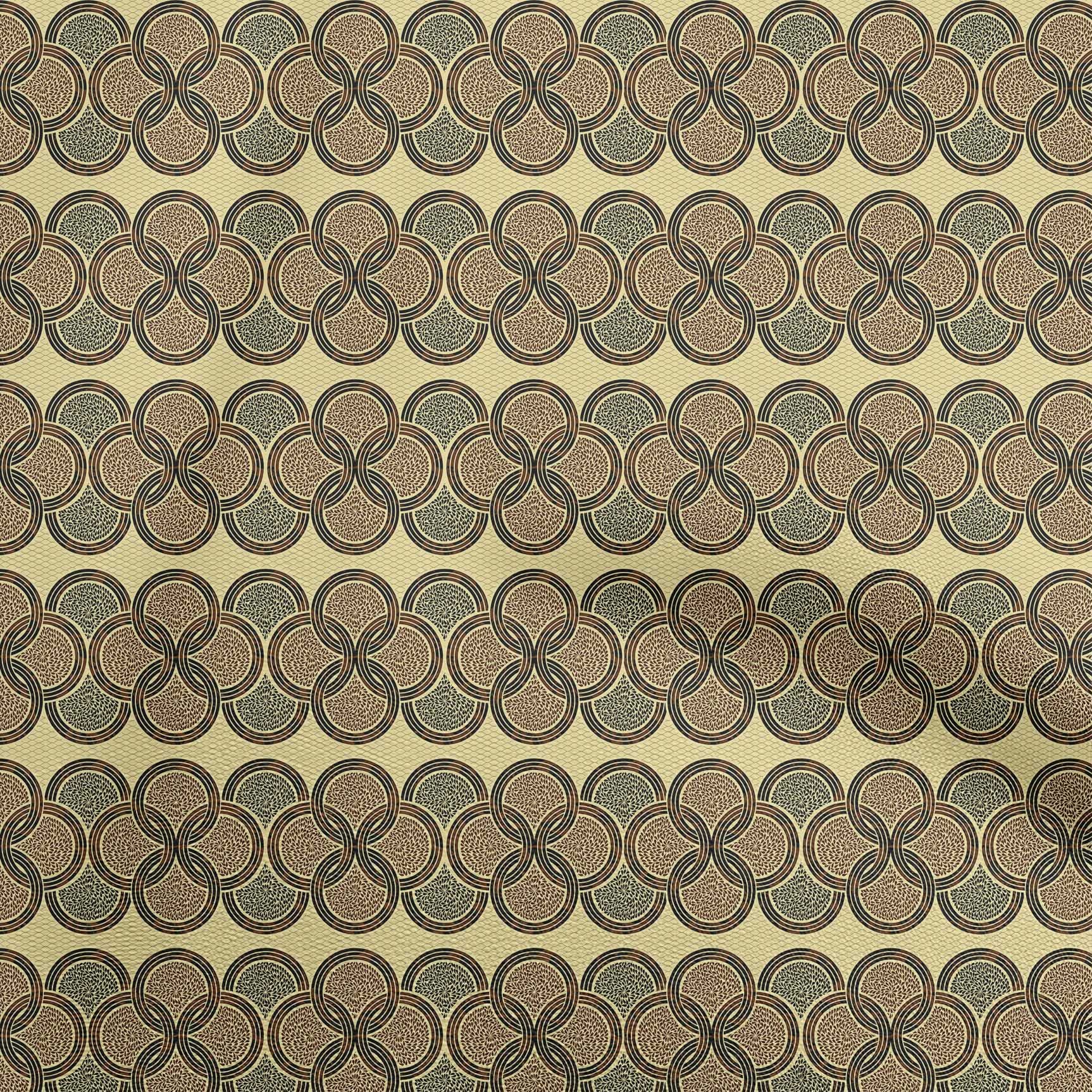 oneOone Polyester Spandex Beige Fabric - 56 Inch Wide Printed DIY Sewing Material for Clothing & Crafts | Asian Block Design, Soft Stretch Fabric by The Yard | Perfect for Dresses, Skirts & Home Decor Projects