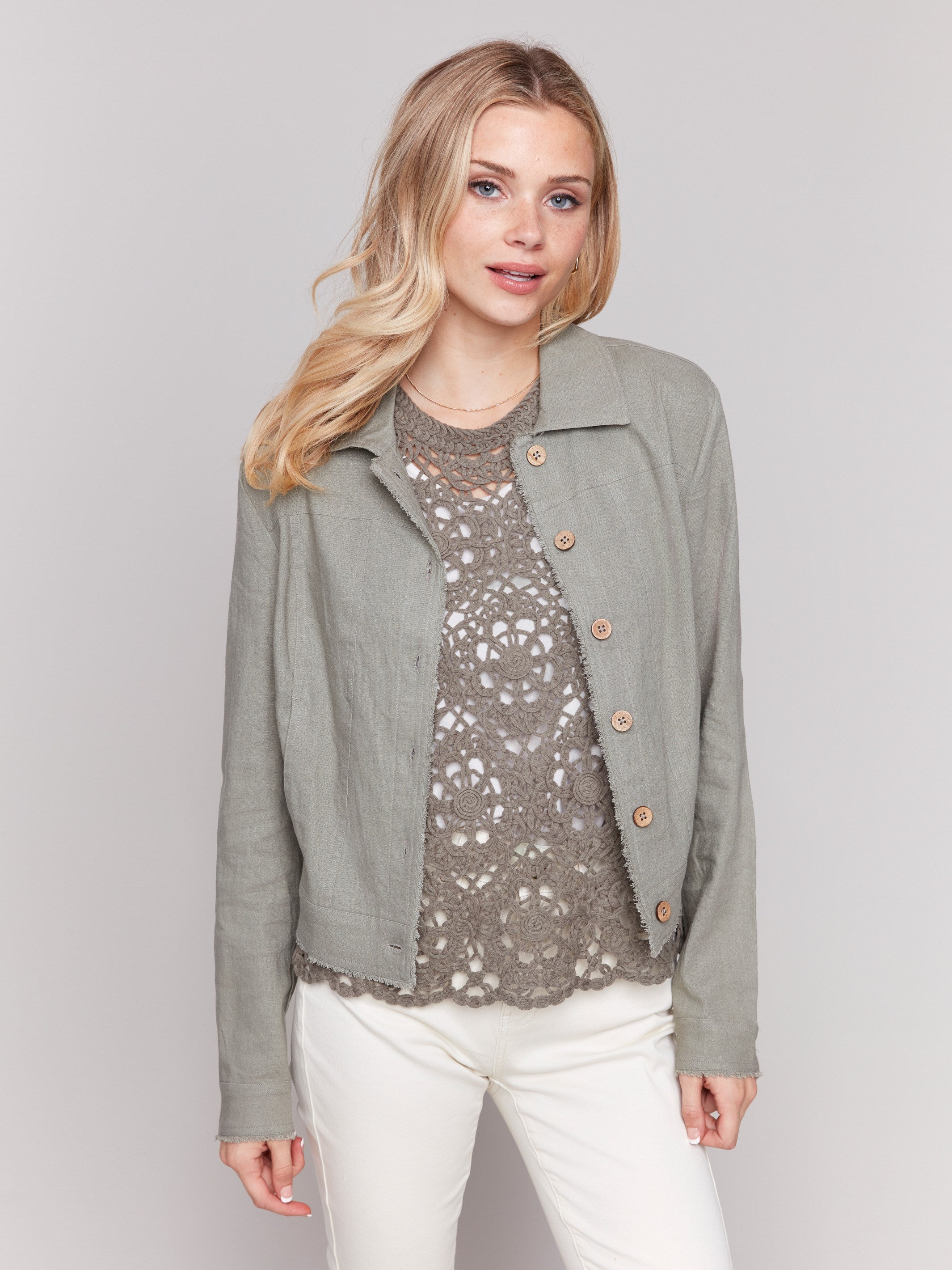 Premium Linen Blend Jacket for Women - Lightweight Celadon Green Coat - Perfect for Spring & Summer Outfits, Travel, and Casual Wear