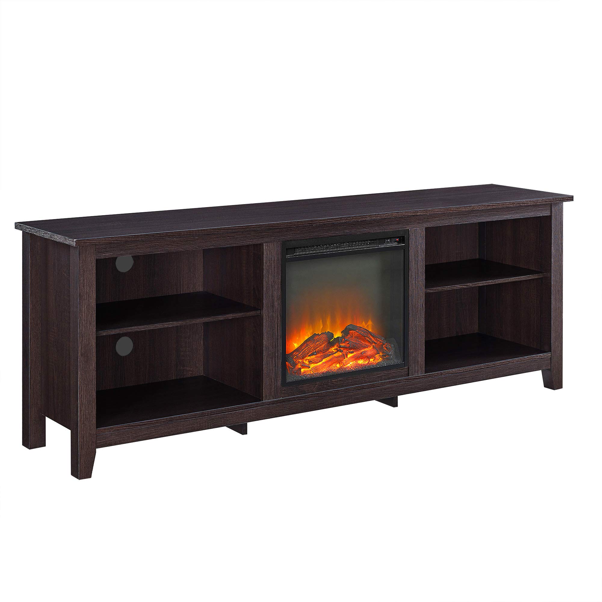 Walker Edison Wren Classic 4-Cubby Fireplace TV Stand for 70-80 Inch TVs - Espresso Finish - Perfect for Living Room, Bedroom & Home Theater Entertainment Centers