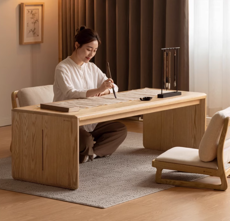 Solid Oak Wood Tatami Tea Table - Japanese Style Low Coffee Table for Zen Living Room, Meditation, and Tea Ceremony
