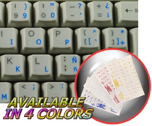 Spanish Traditional Keyboard Stickers - Blue Letters on Clear Background for PC, Laptop & Notebook | Perfect for Typing in Spanish at Home or Office