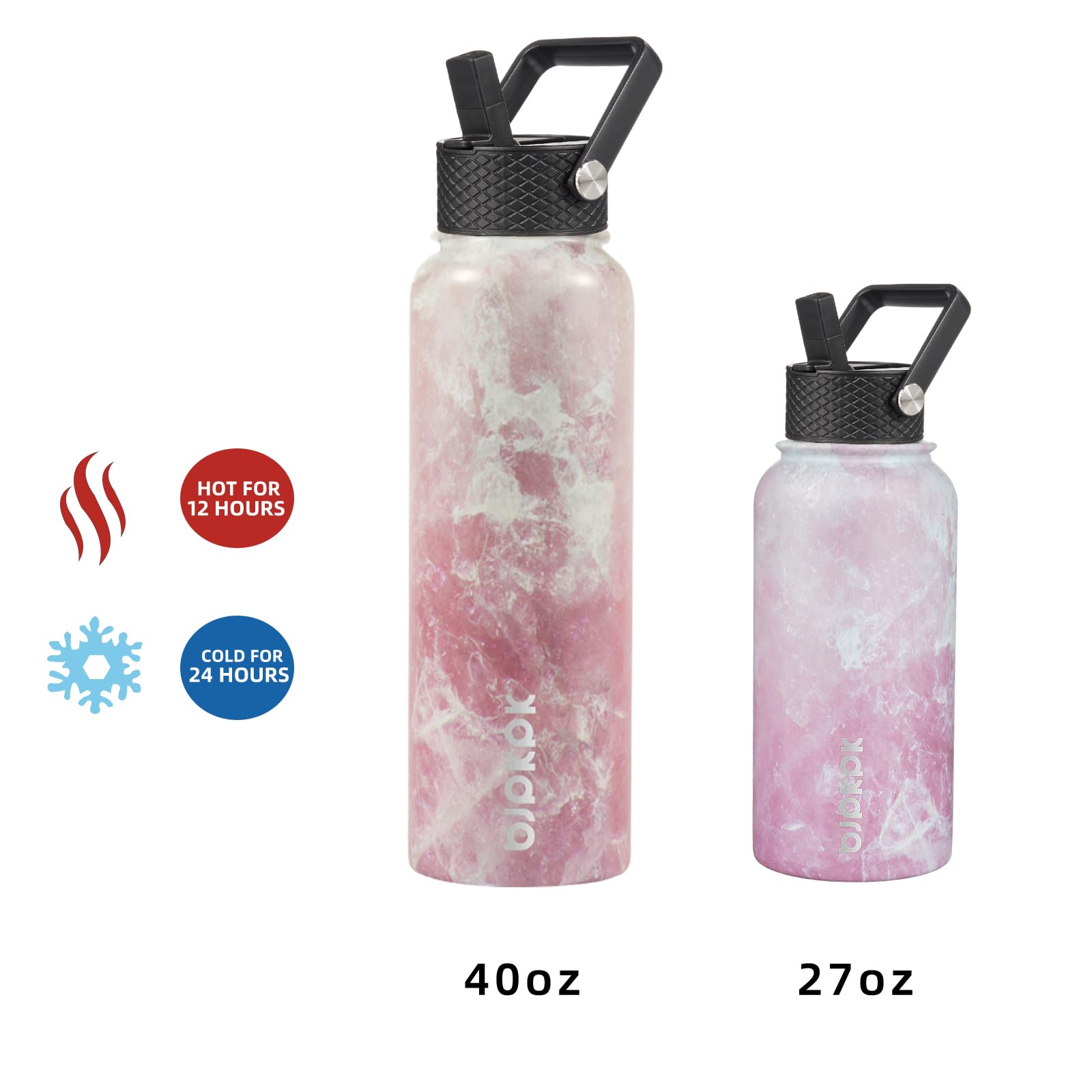 BJPKPK 27oz Insulated Stainless Steel Water Bottle with Straw Lid - 3 Lids Included, Leak Proof, BPA Free, Keeps Drinks Cold/Hot for 24 Hours - Perfect for Gym, Hiking, Office & School (Blossom Design)