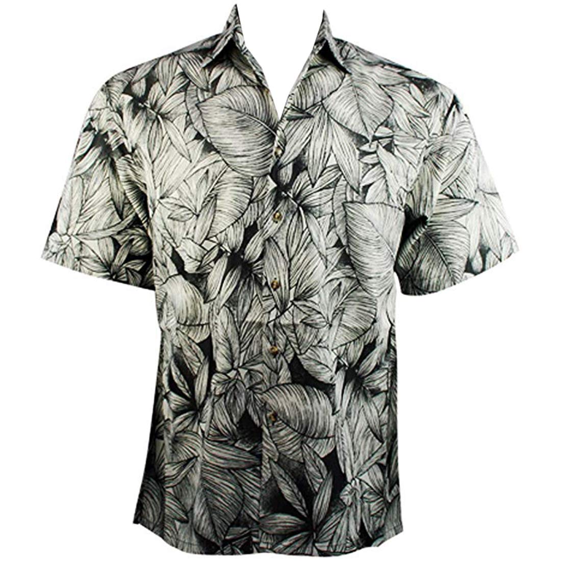 Bamboo Cay - Leaf Cay Men's Tropical Floral Print Button-Up Shirt | Breathable Summer Casual Shirt for Beach, Vacation & Outdoor Activities