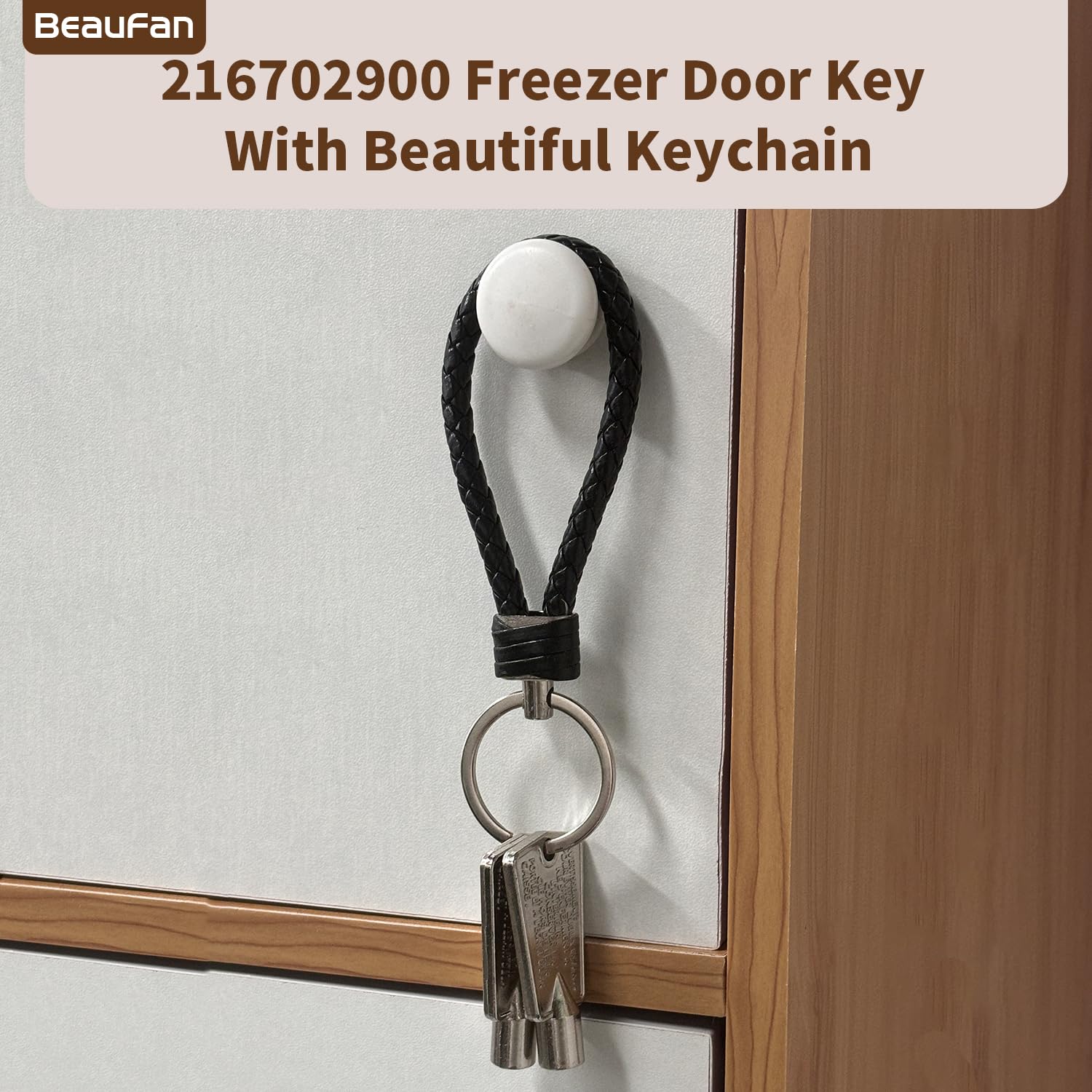 2 Pack Metal Freezer Door Keys with Key Chain - Compatible with Frigidaire, Kenmore & Electrolux Freezer Refrigerator Models (Replaces Part# 216702900, 297147700) - Durable Replacement Keys for Easy Access to Frozen Food Storage