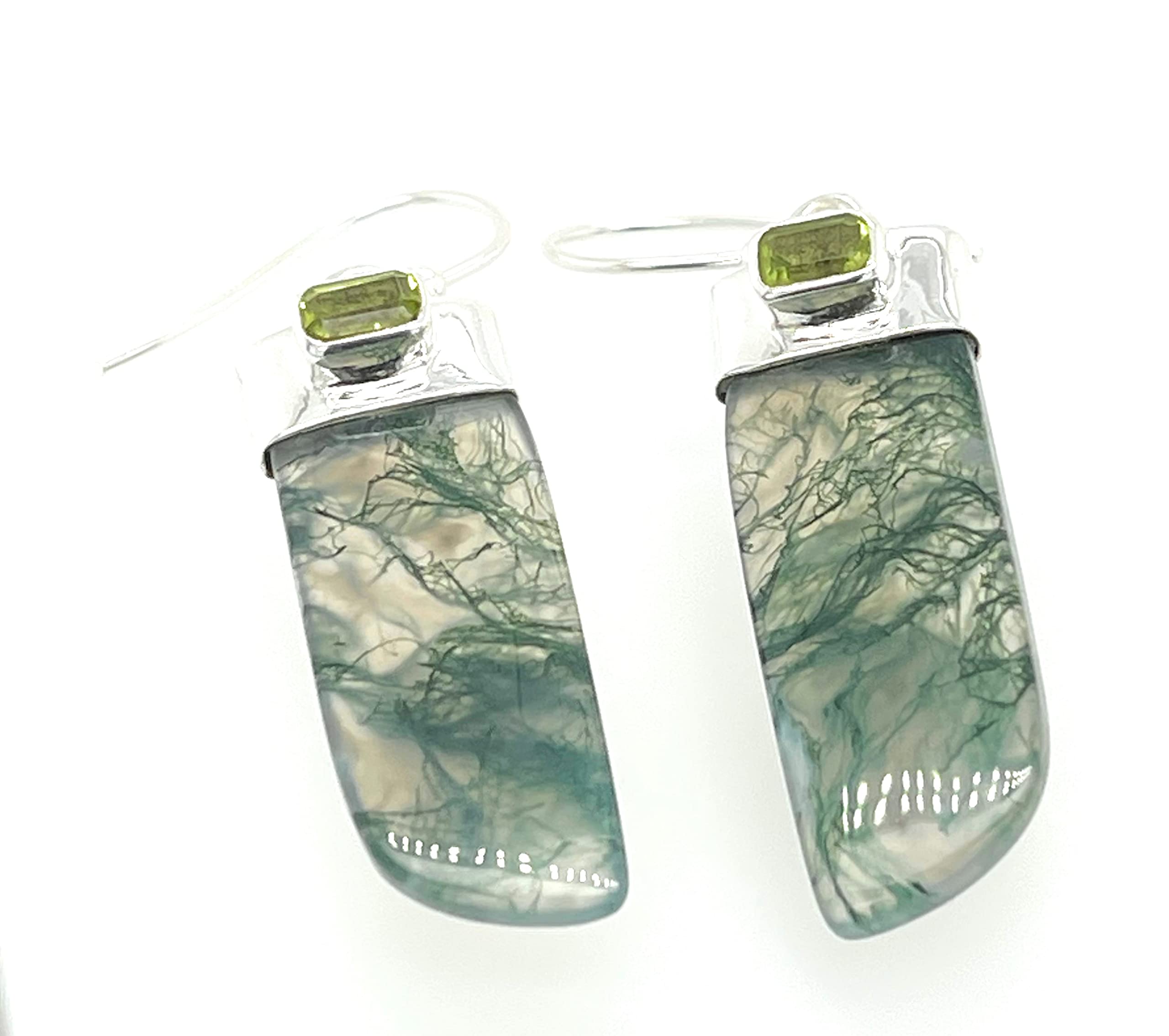 Natural Green Moss Agate & Peridot 925 Sterling Silver Earrings 45mm - Elegant Dangle Earrings for Women, Perfect for Weddings, Parties & Everyday Wear