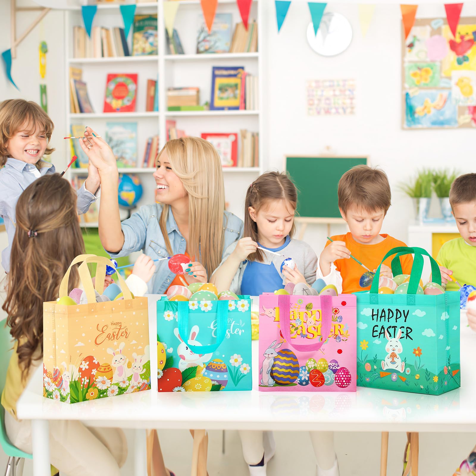 18Pcs Easter Gift Bags with Handles for Kids - Reusable Non-Woven Easter Baskets for Egg Hunt, Party Favors & Easter Celebrations - Perfect for Classroom Treats, Birthday Parties & Holiday Gifting
