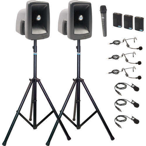 Anchor Audio MEGA DP4 AIR HBBB MegaVox 2 Deluxe Wireless PA System with Companion Speaker - Includes 2 Speaker Stands, Wireless Handheld Mic, 3 Bodypack Transmitters & Lapel/Headset Mics - Perfect for Outdoor Events, Weddings, and Live Performances