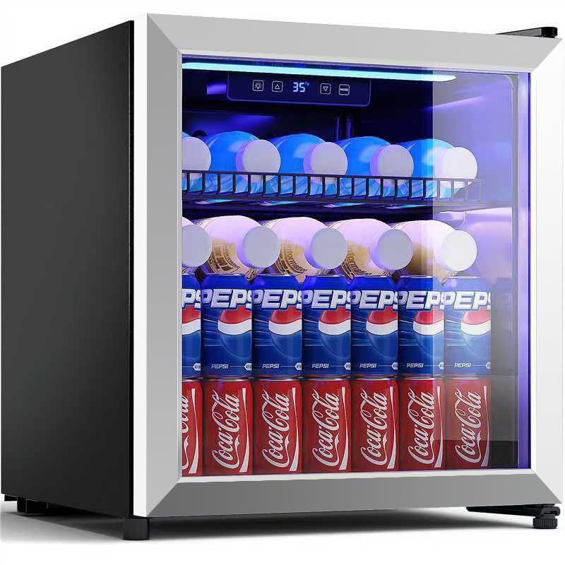 1.75 Cu.Ft Mini Beverage Fridge with Glass Door - Adjustable Shelves & Digital Temperature Display - Holds 16 Bottles or 68 Cans - Perfect for Wine, Beer & Drink Storage in Home, Office or Bar