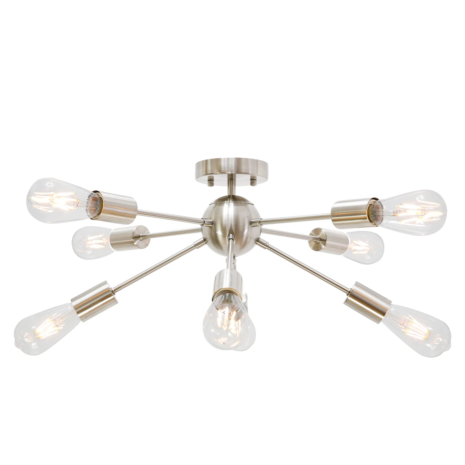 BONLICHT Modern 8-Light Sputnik Chandelier in Brushed Nickel - Semi-Flush Mount Ceiling Light Fixture for Kitchen, Dining Room, Bedroom, Hallway - Perfect for Contemporary Home Decor & Lighting Solutions