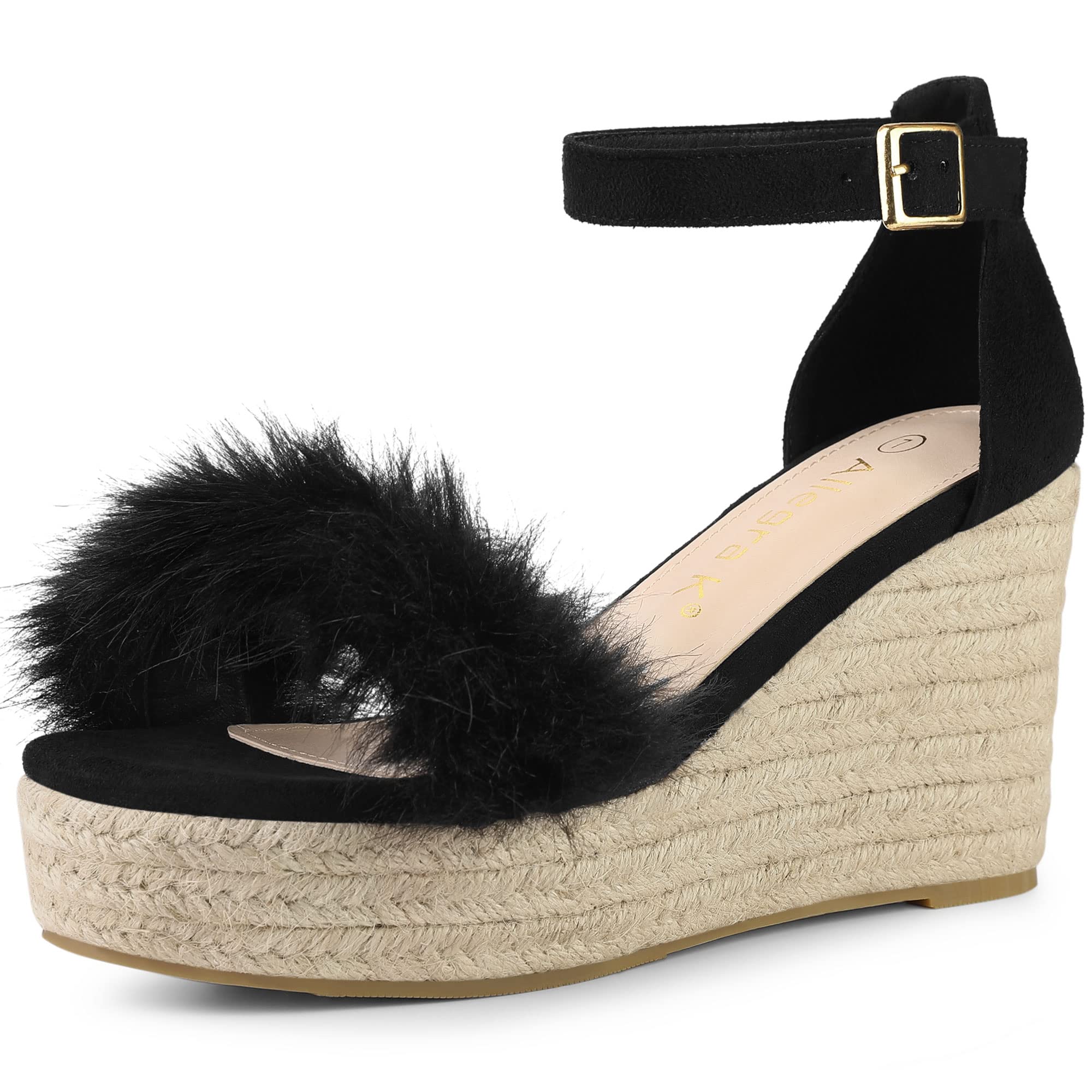 Allegra K Women's Faux Fur Espadrille Platform Wedge Heels Sandals - Comfortable & Stylish Summer Shoes for Casual Outings, Beach Trips, and Date Nights