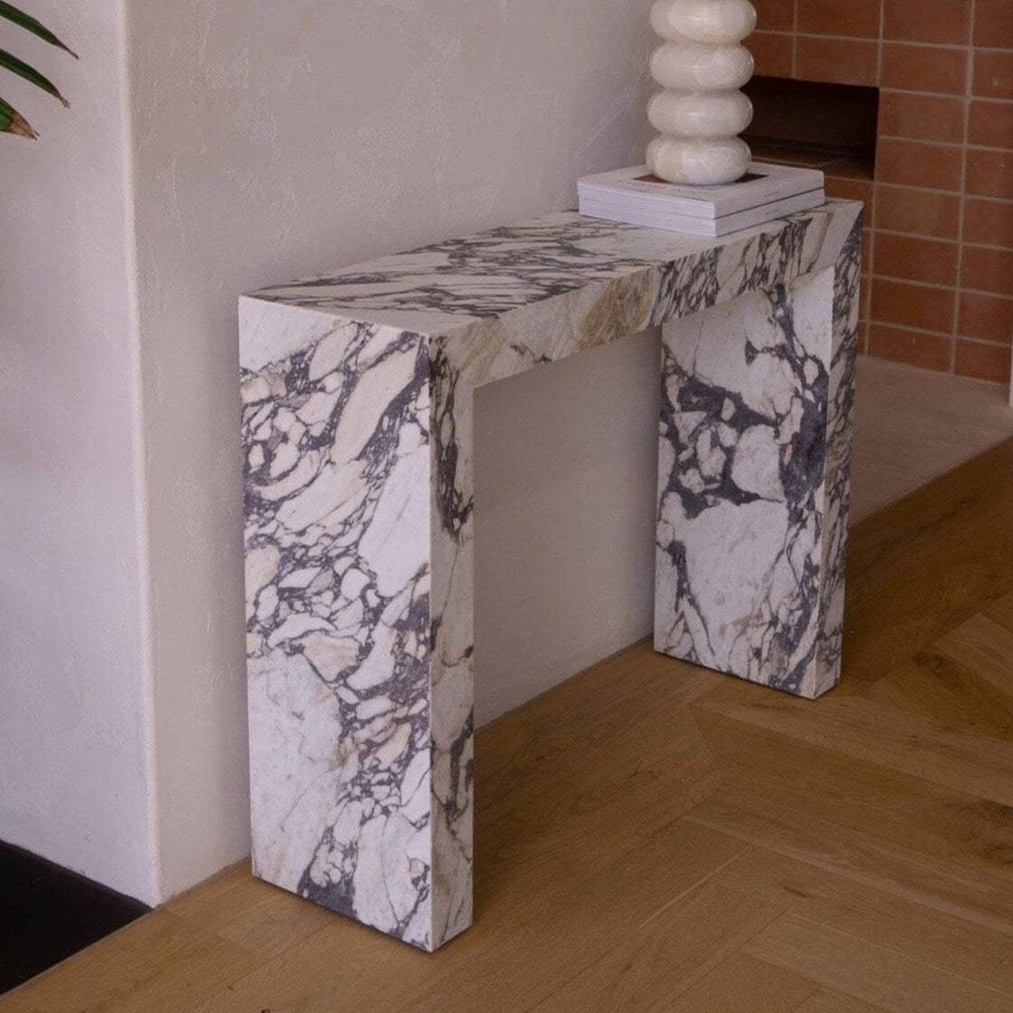 Luxury Calacatta Viola Marble Rectangular Console Table - Polished Finish NTRVS208 for Elegant Entryway & Living Room Decor