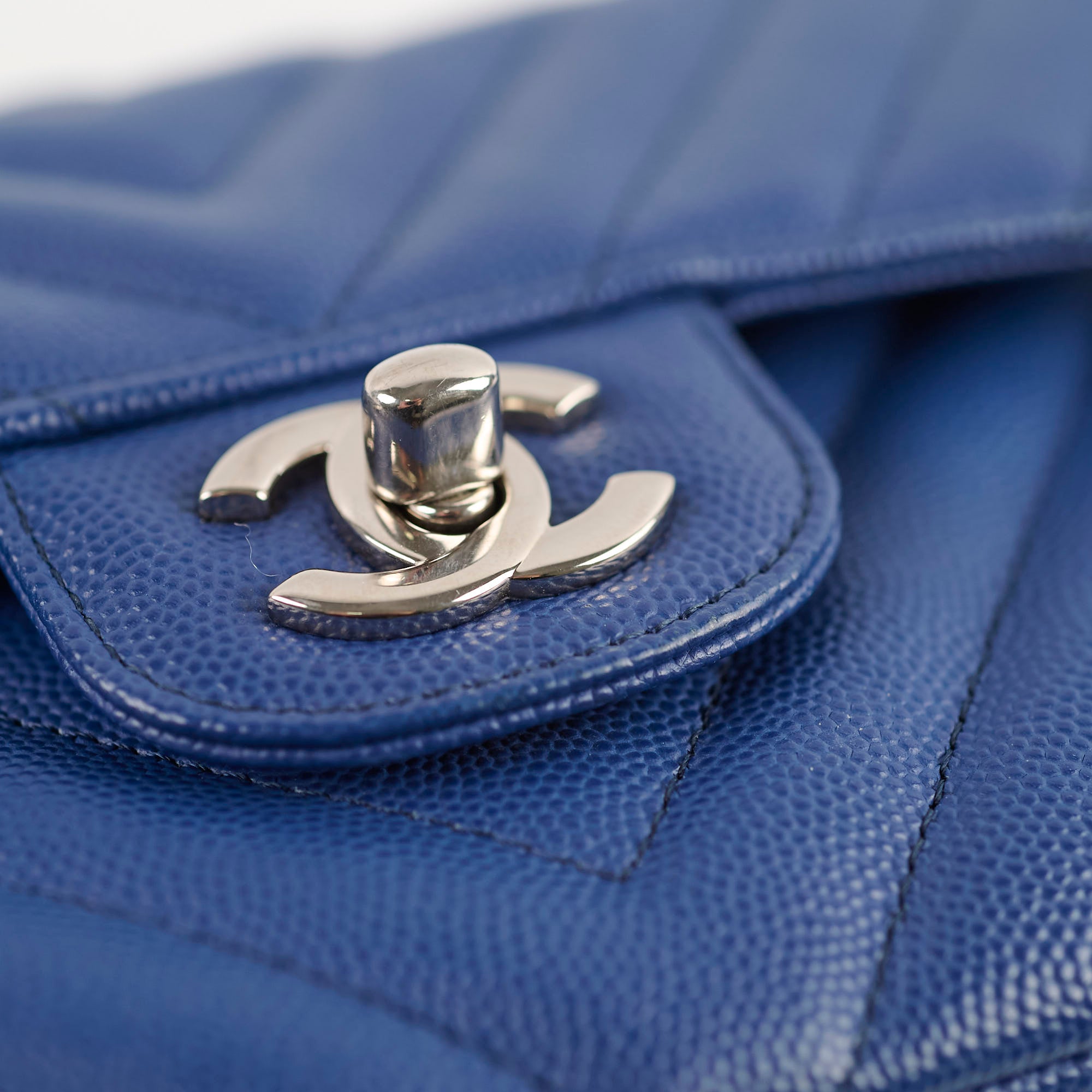 Chanel Caviar Leather Chevron Small Classic Flap Bag Blue 25cm - Luxury Designer Handbag for Women, Perfect for Evening Events & Special Occasions
