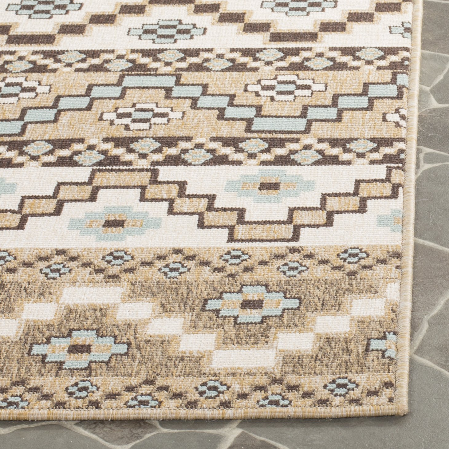 SAFAVIEH Veranda Collection 8' x 11' Boho Chic Area Rug - Cream & Brown Non-Shedding Washable Indoor Outdoor Rug - Perfect for Living Room, Bedroom, Patio & Backyard Decor (VER095-0215)