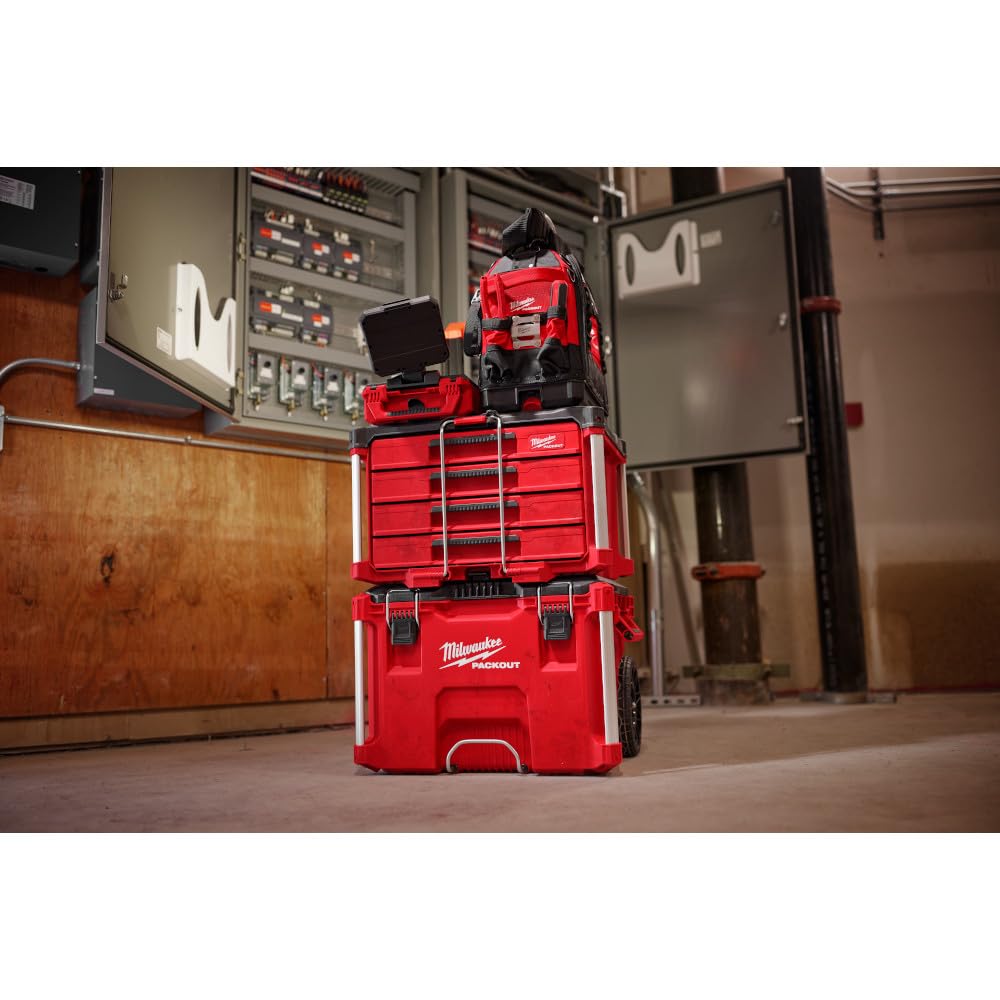 Milwaukee Packout 4 Drawer Tool Organizer Box 48-22-8444 - Heavy Duty Storage for Tools & Accessories - Perfect for Job Sites, Workshops & DIY Projects