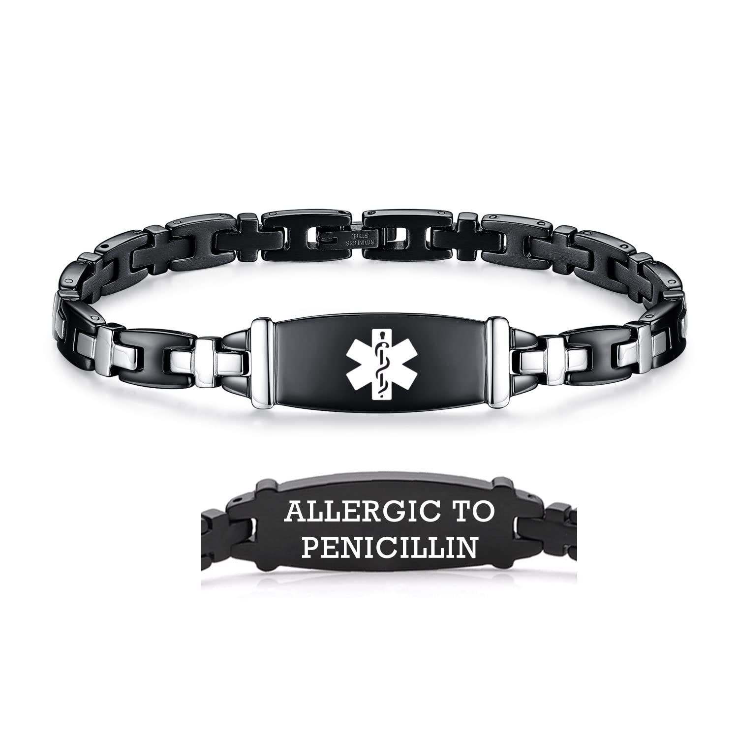 LinnaLove Women's Medical Alert ID Bracelet - Stainless Steel Emergency Medical Bracelet for Women - Adjustable 7.5