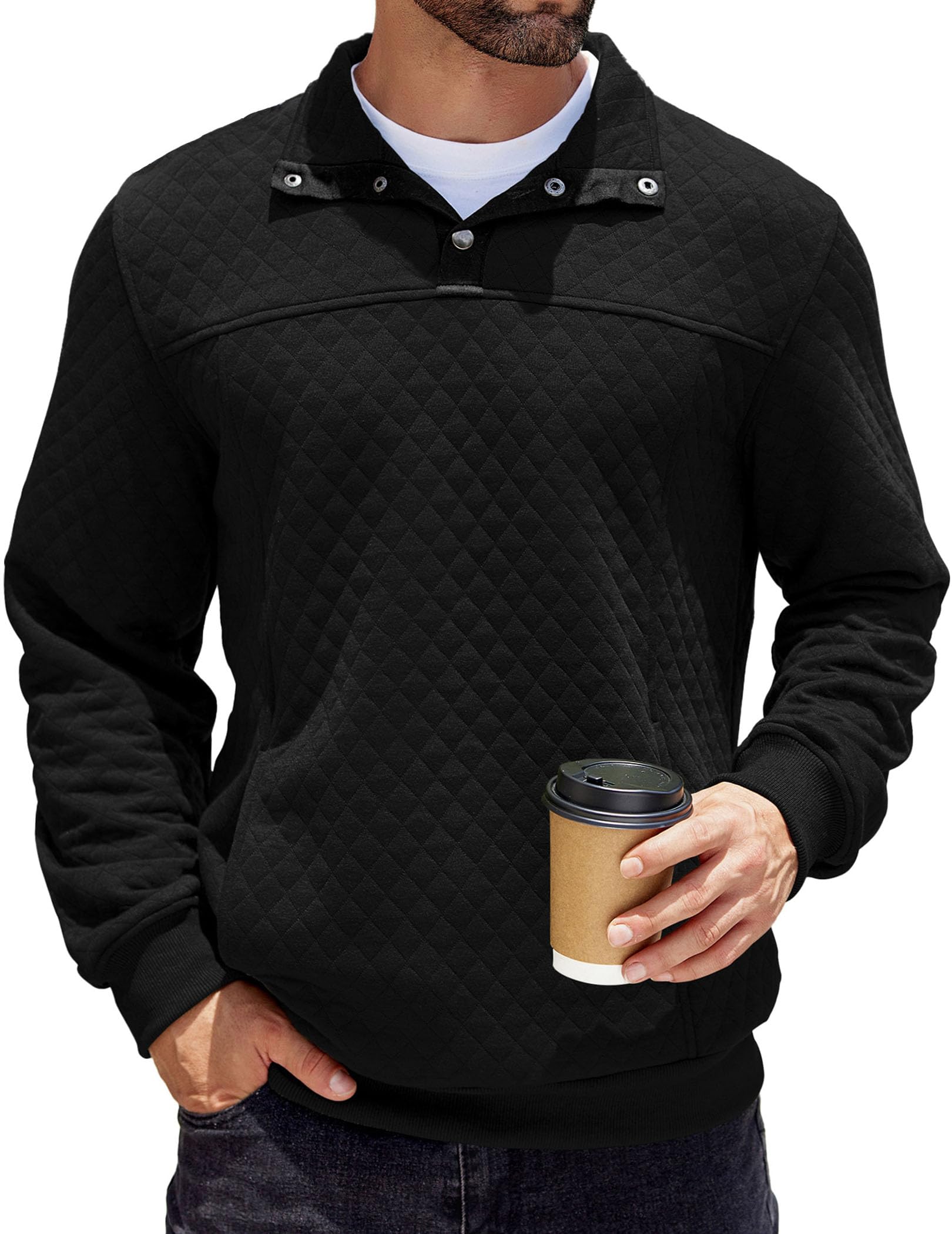 COOFANDY Men's Quilted Quarter Zip Sweatshirt - Long Sleeve Mock Neck Waffle Knit Pullover with Pockets | Casual & Athletic Wear for Workout, Golf, and Everyday Outfits