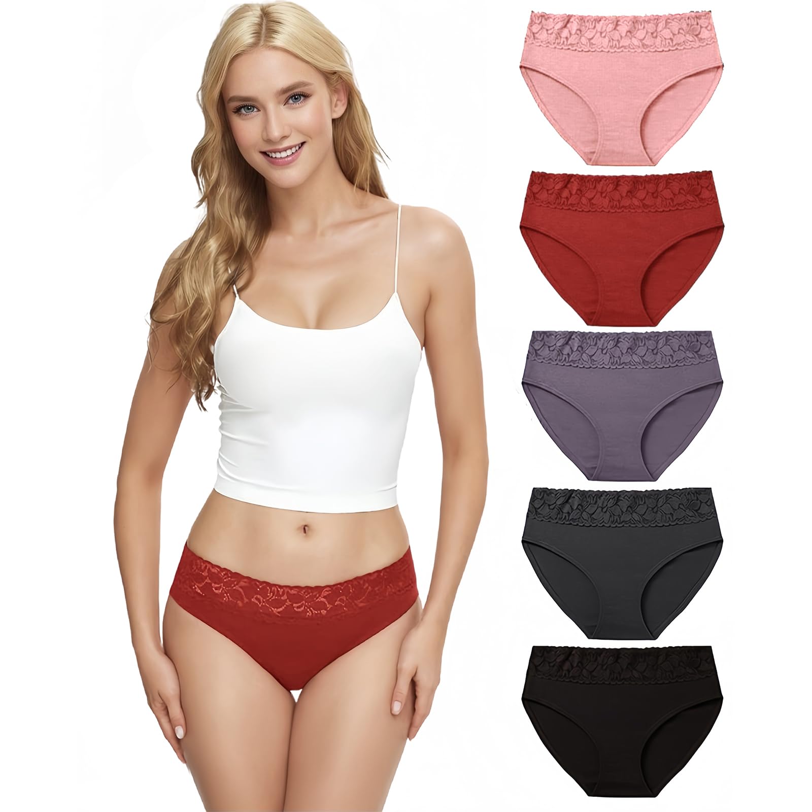 Women's Cotton Bikini Underwear - Soft Lace Hipster Panties with Stretch, Comfortable Full Briefs for Everyday Wear, Sleep & Lounge