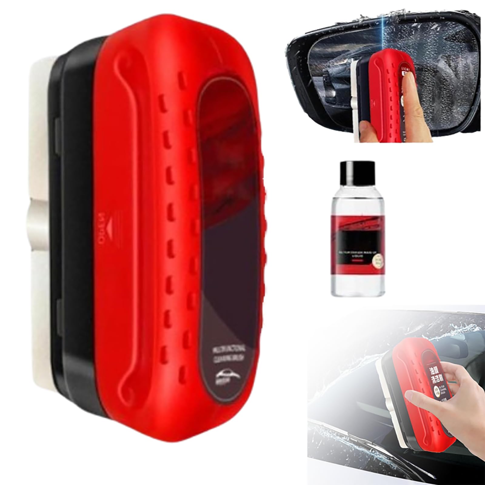 2024 New Car Glass Oil Film Cleaner Brush - Efficient Automotive Windshield Oil Film Remover, Prevents Rain & Fog, Scratch-Free Cleaning Tool (Red, 1 Set) - Perfect for Car Detailing, Windshield Maintenance & Safe Driving Visibility