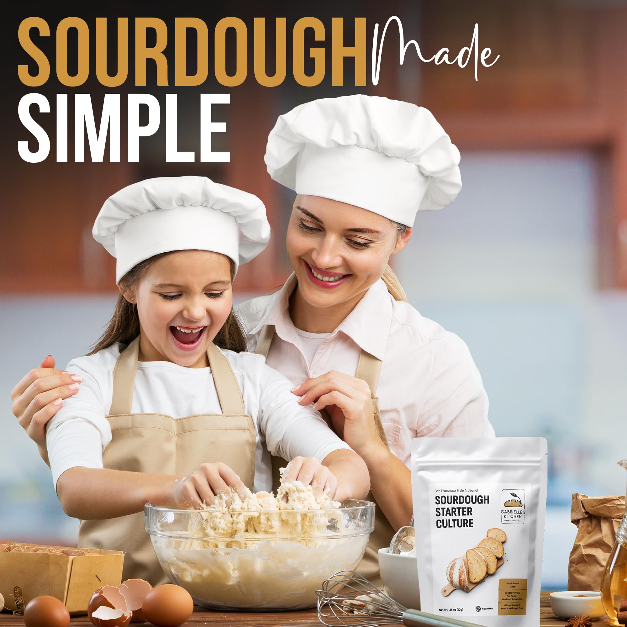 Gabrielle's Kitchen San Francisco Sourdough Starter Culture - Dehydrated Sourdough Flakes for Homemade Bread Baking (48-Hour Activation) | Perfect for Artisan Loaves, Pizza Dough & Family Baking Traditions